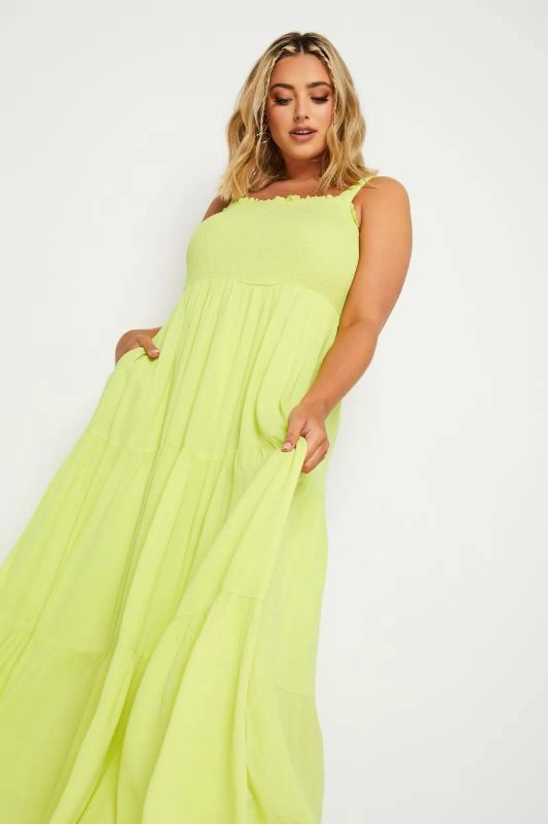 YOURS Curve Lime Green Shirred Strappy Sundress