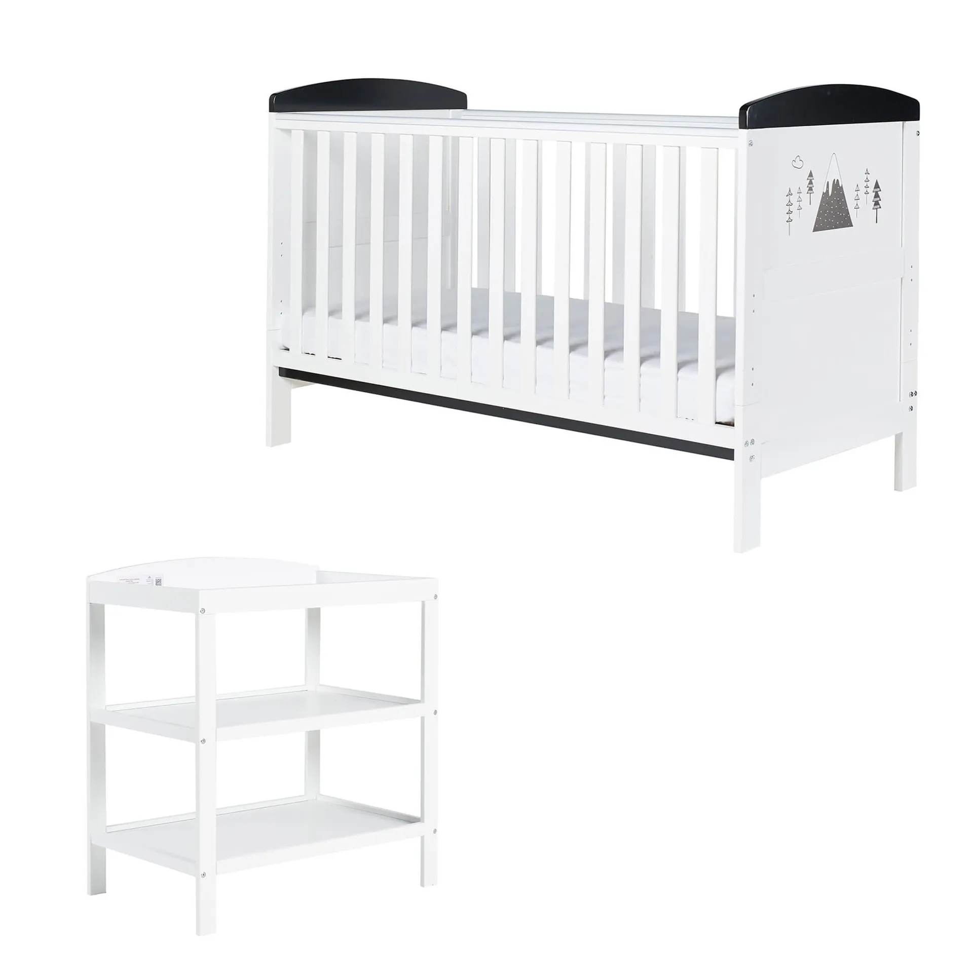 Ickle Bubba Coleby Style Cot Bed With Open Changer Mono Mountains