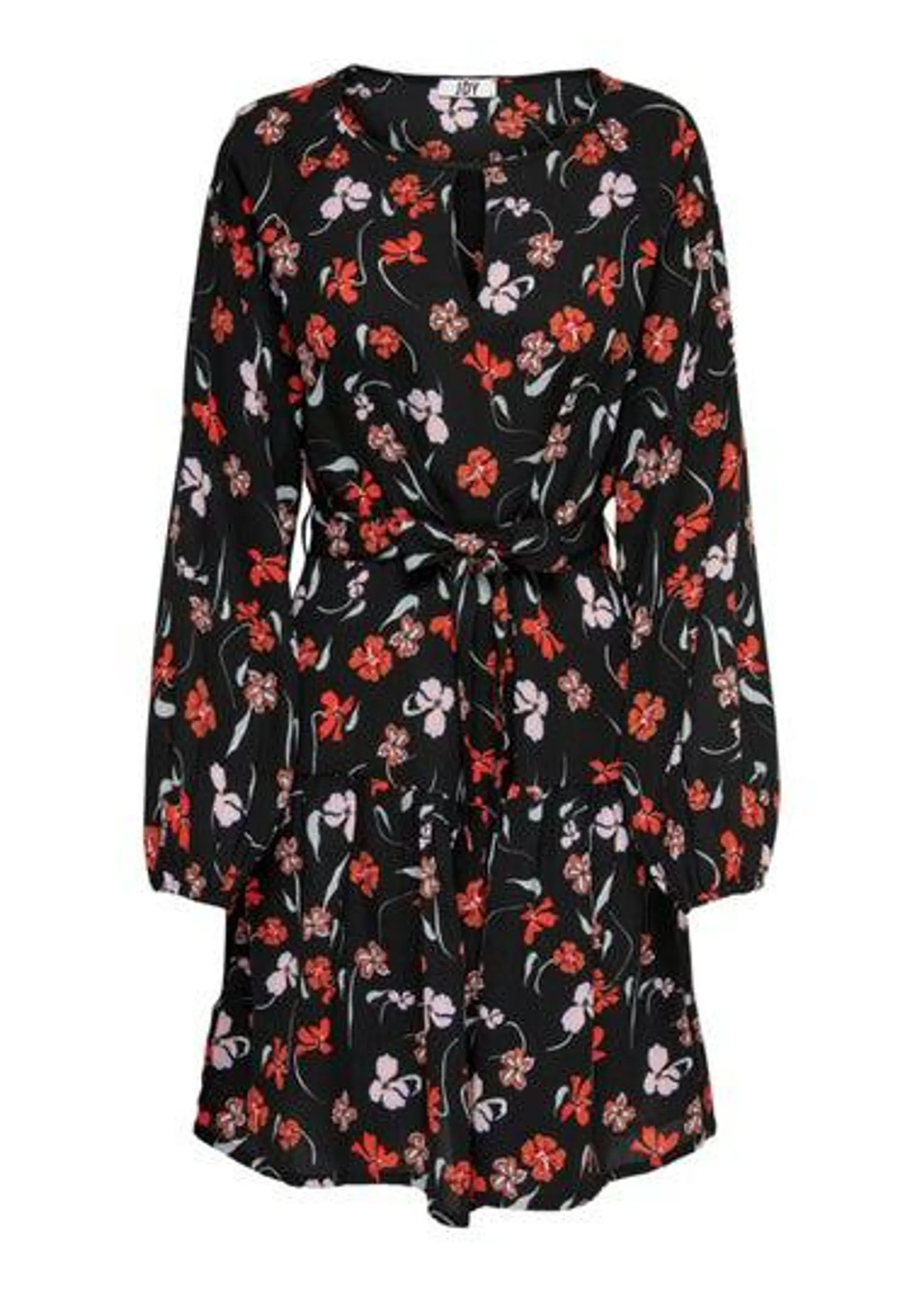 JDY Edith Black Floral Long Sleeve Dress - L - UK 12