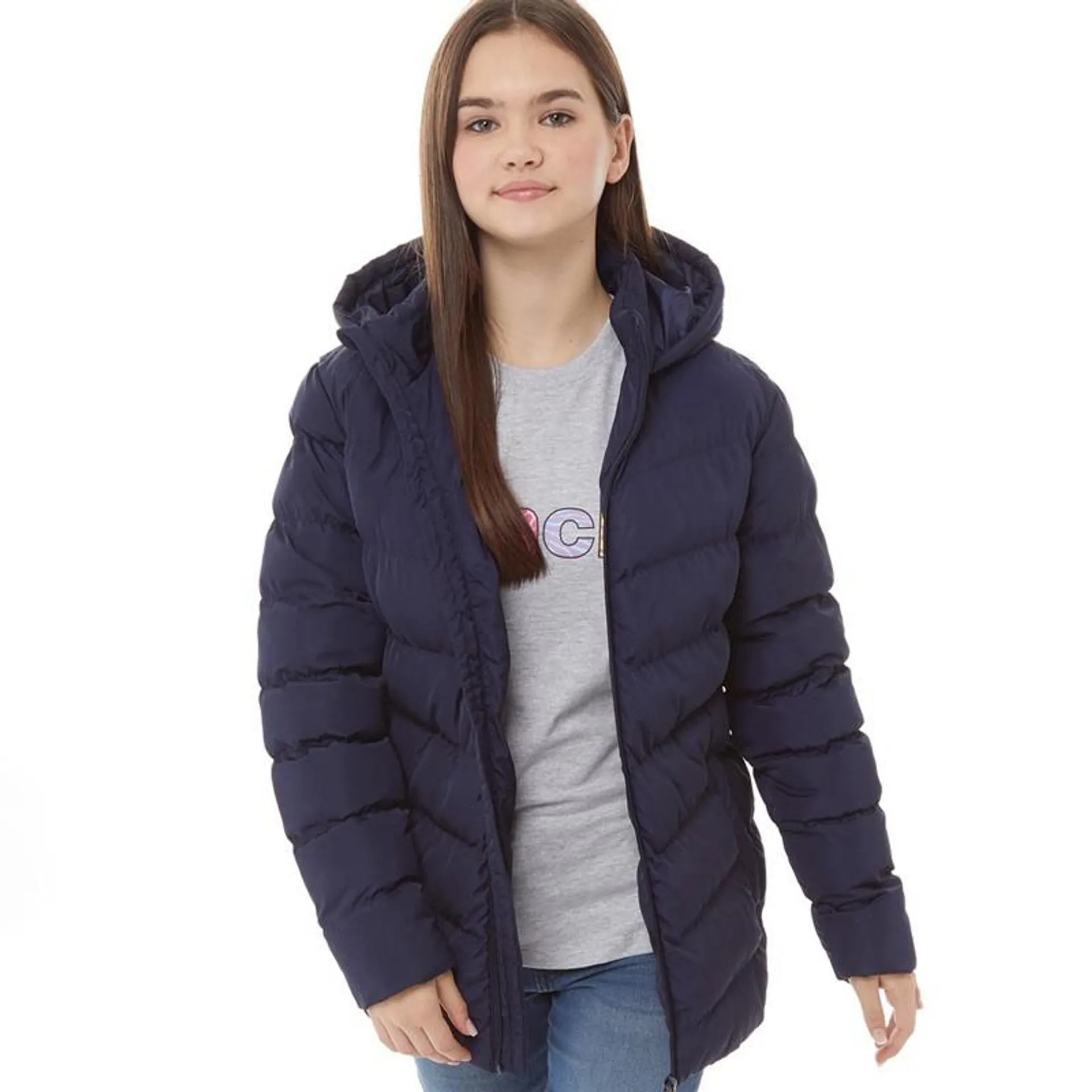 Fluid Girls Hooded Puffer Jacket Navy