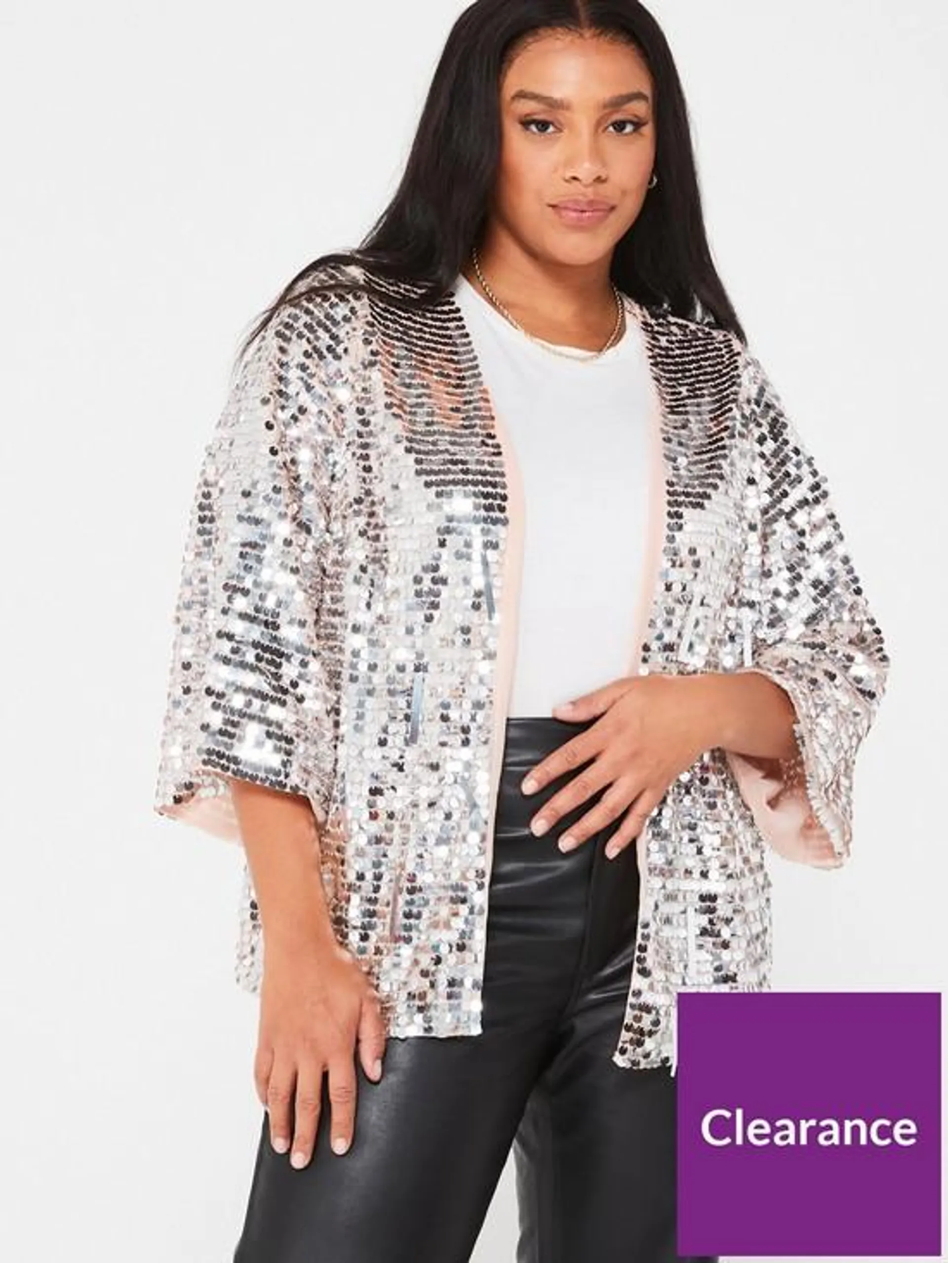 Sequin Short Kimono - Silver