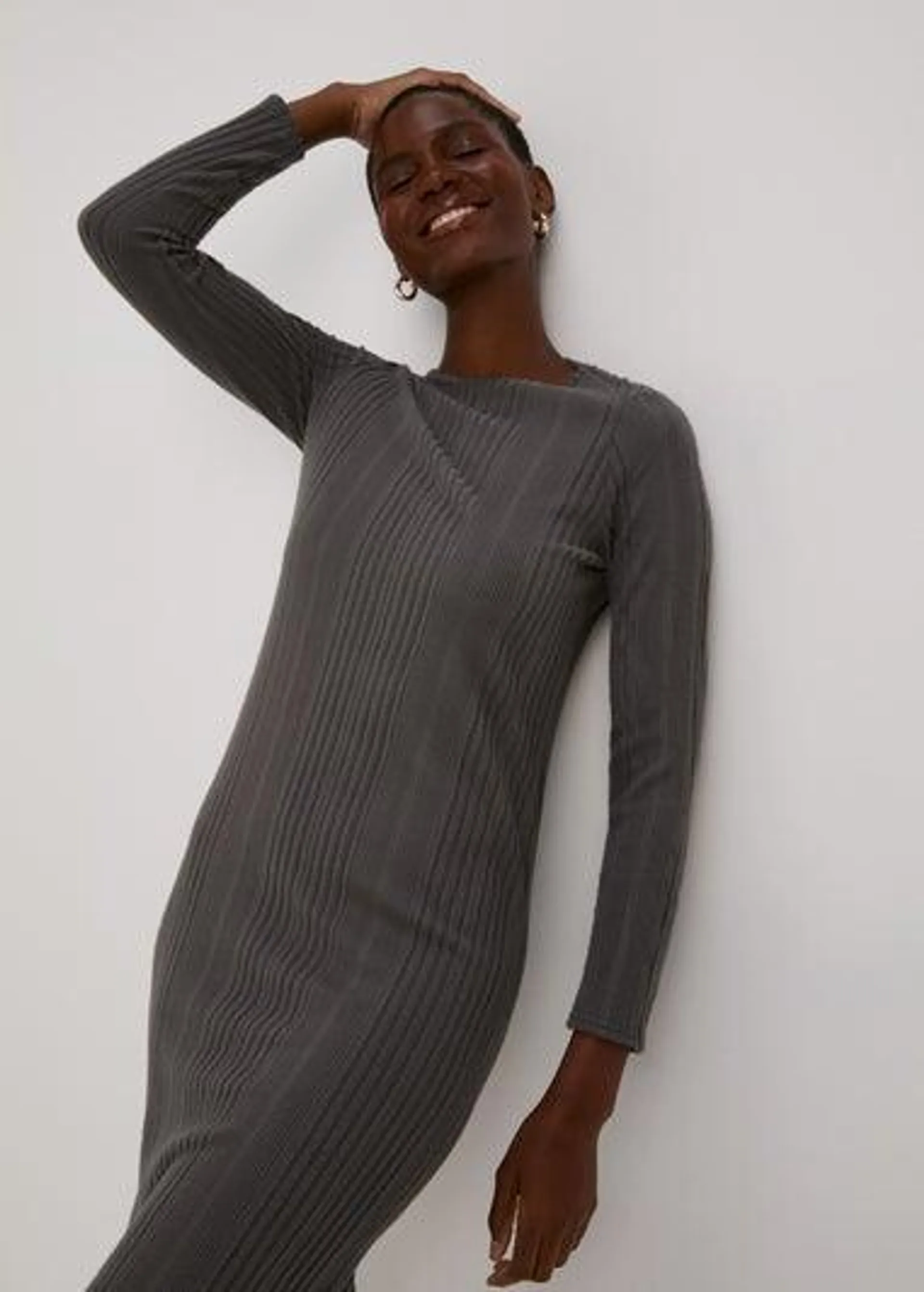 Grey Cosy Rib Midi Dress - Size 10