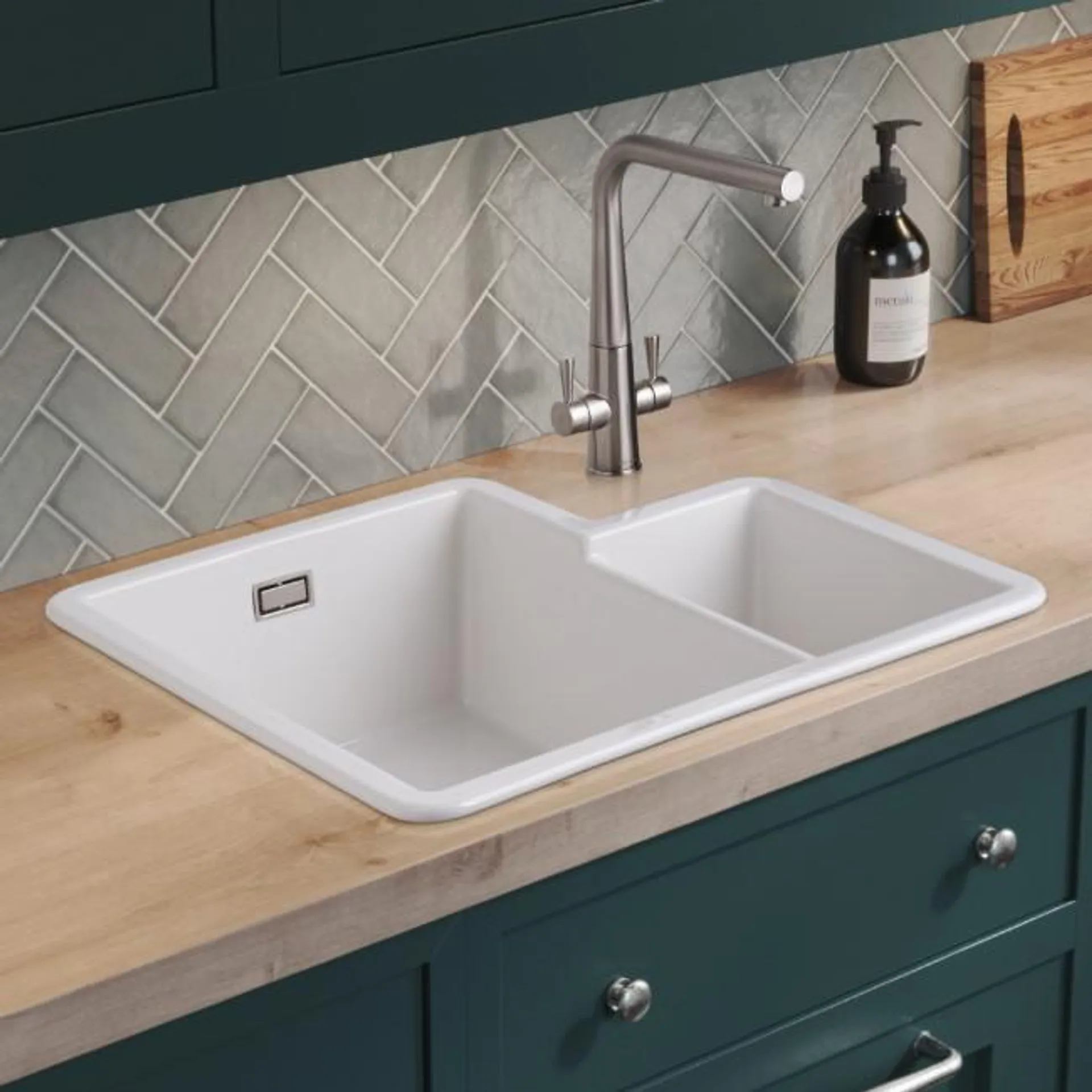 1.3 Bowl Undermount and Inset White Ceramic Kitchen Sink- Rangemaster Rustiqe