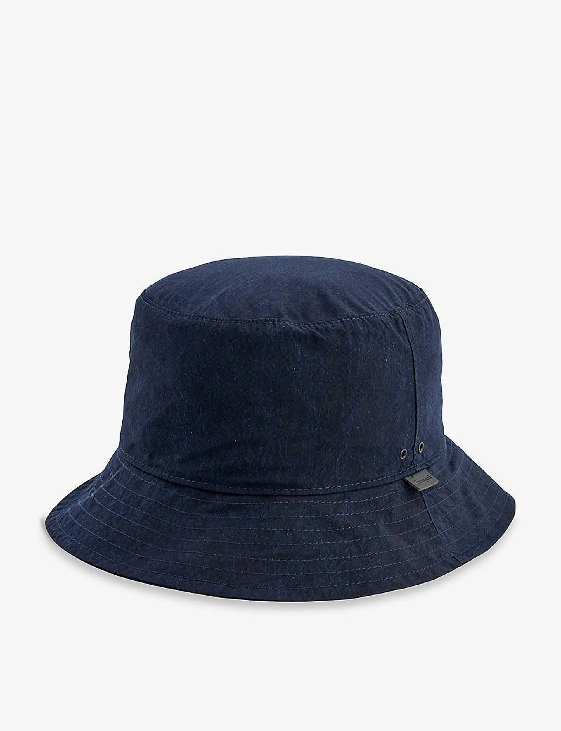 Indigo branded-tab cotton-blend bucket hat