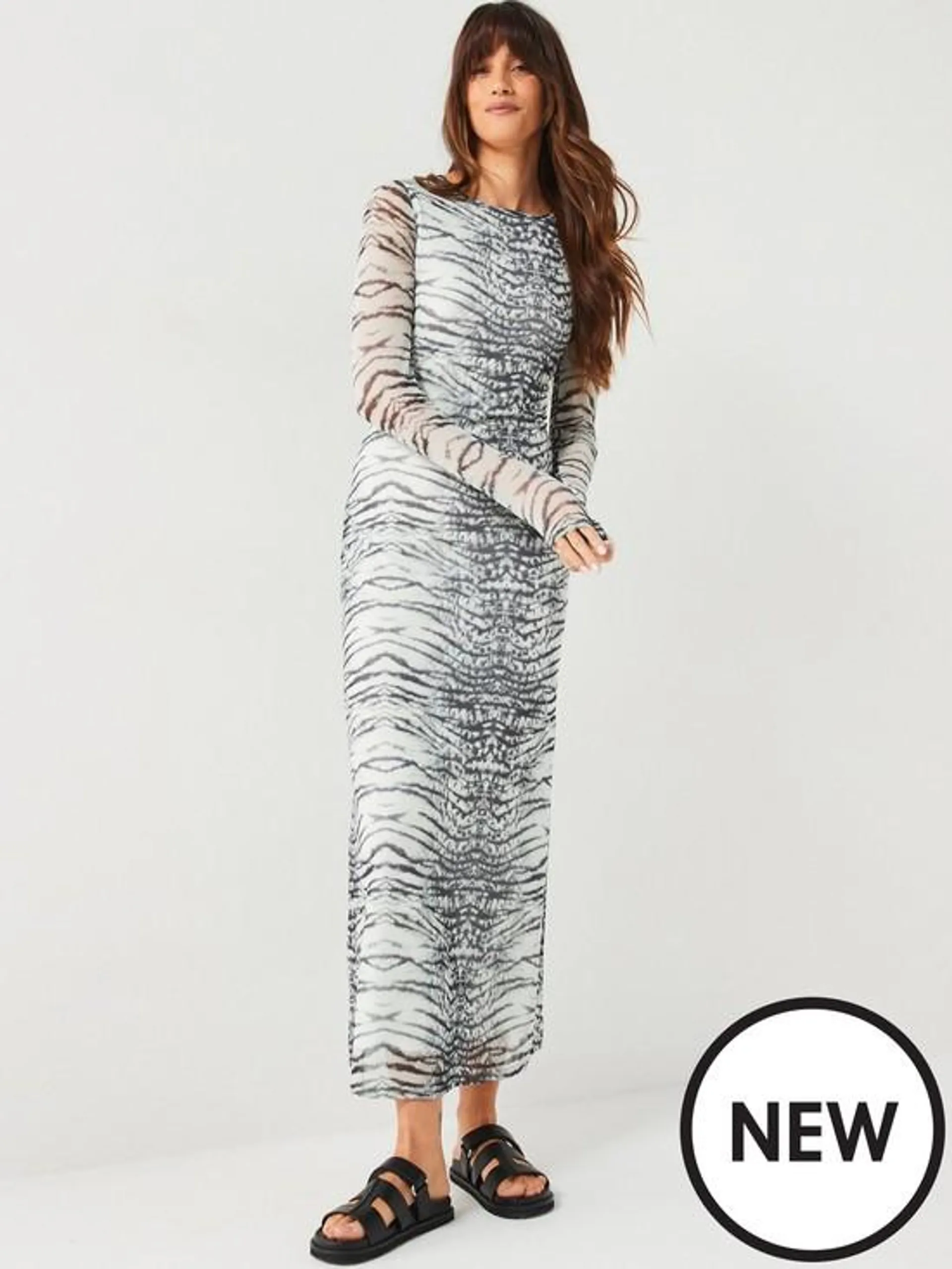 Long Sleeve Mesh Midaxi Dress