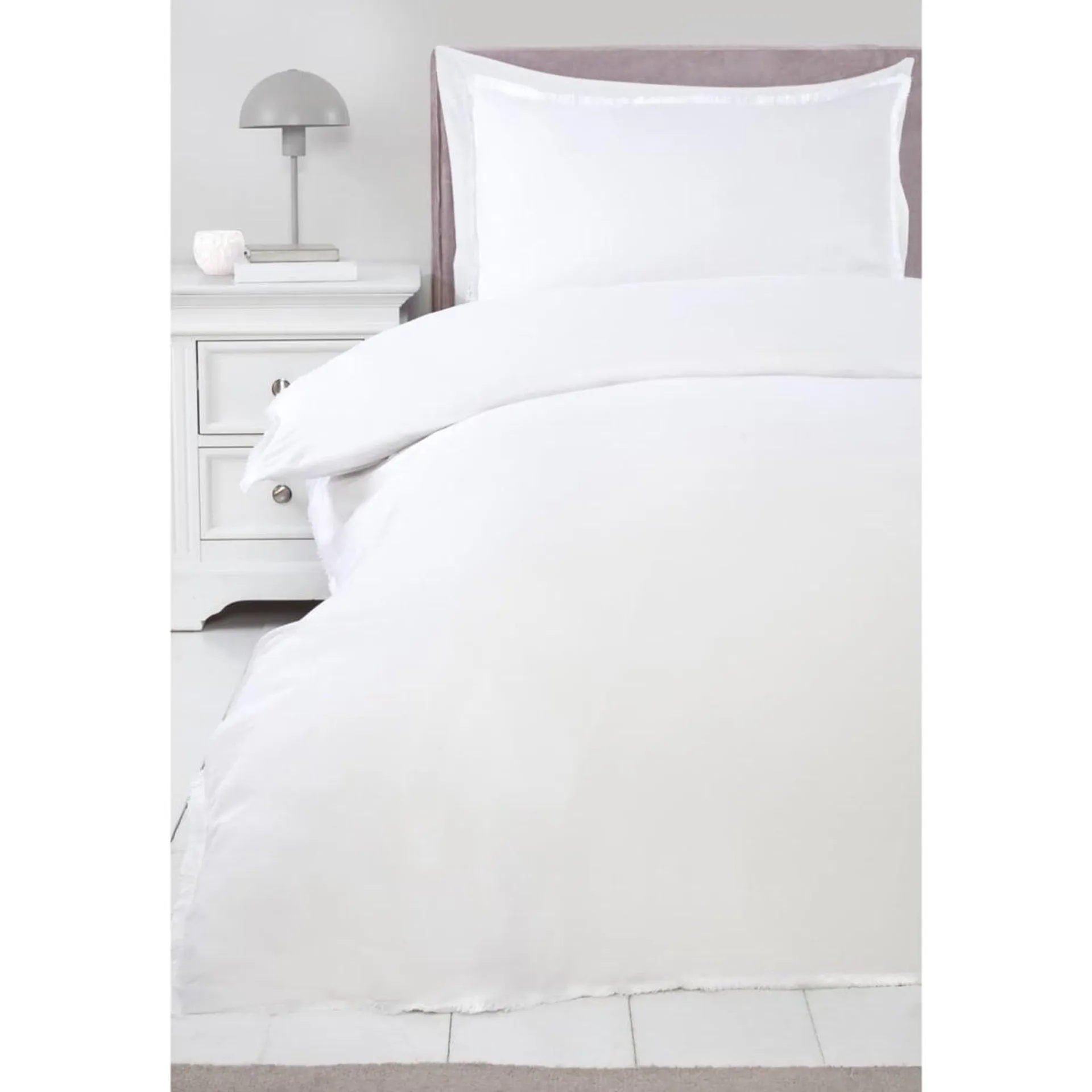 Fringed Trim Single Duvet Set - White