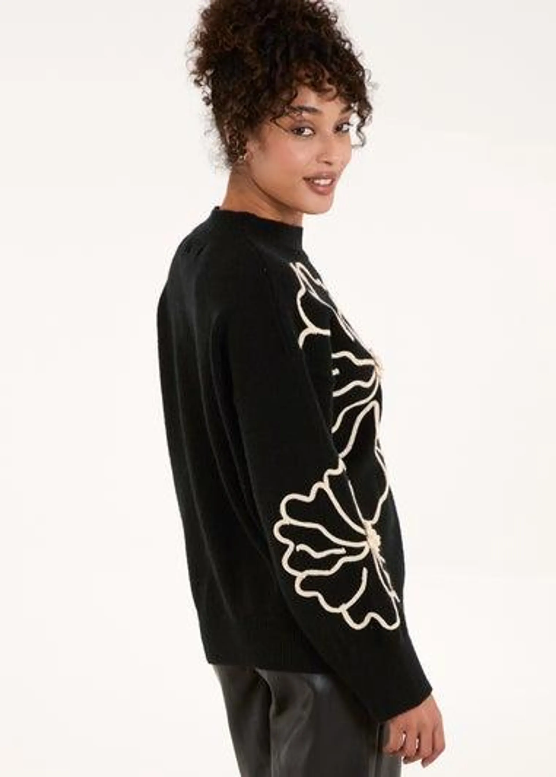 Blue Vanilla Black Large Flower Embroidery Jumper