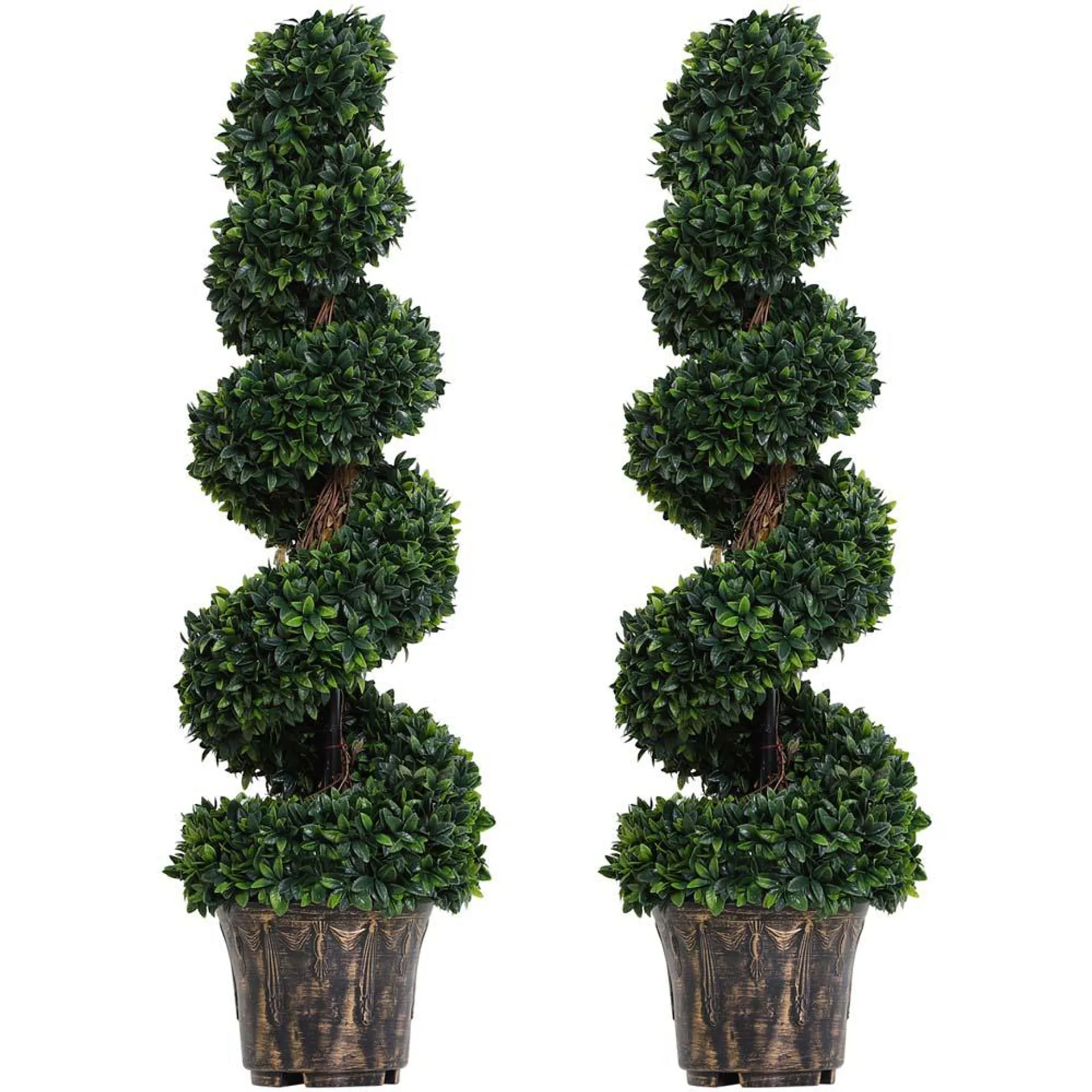 Outsunny Boxwood Spiral Tree Artificial Plant In Pot 4ft 2 Pack