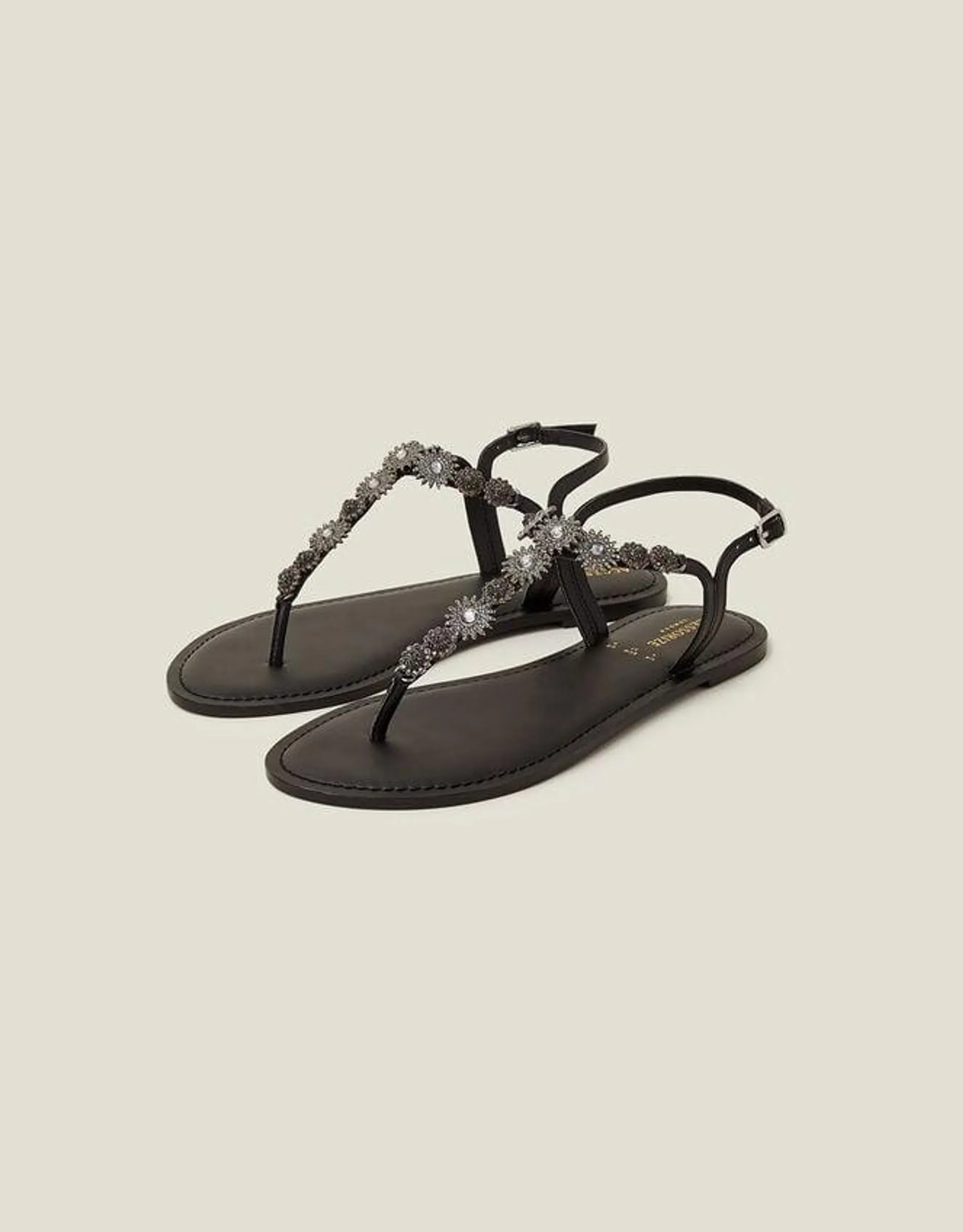 Rome Embellished Sandals Black