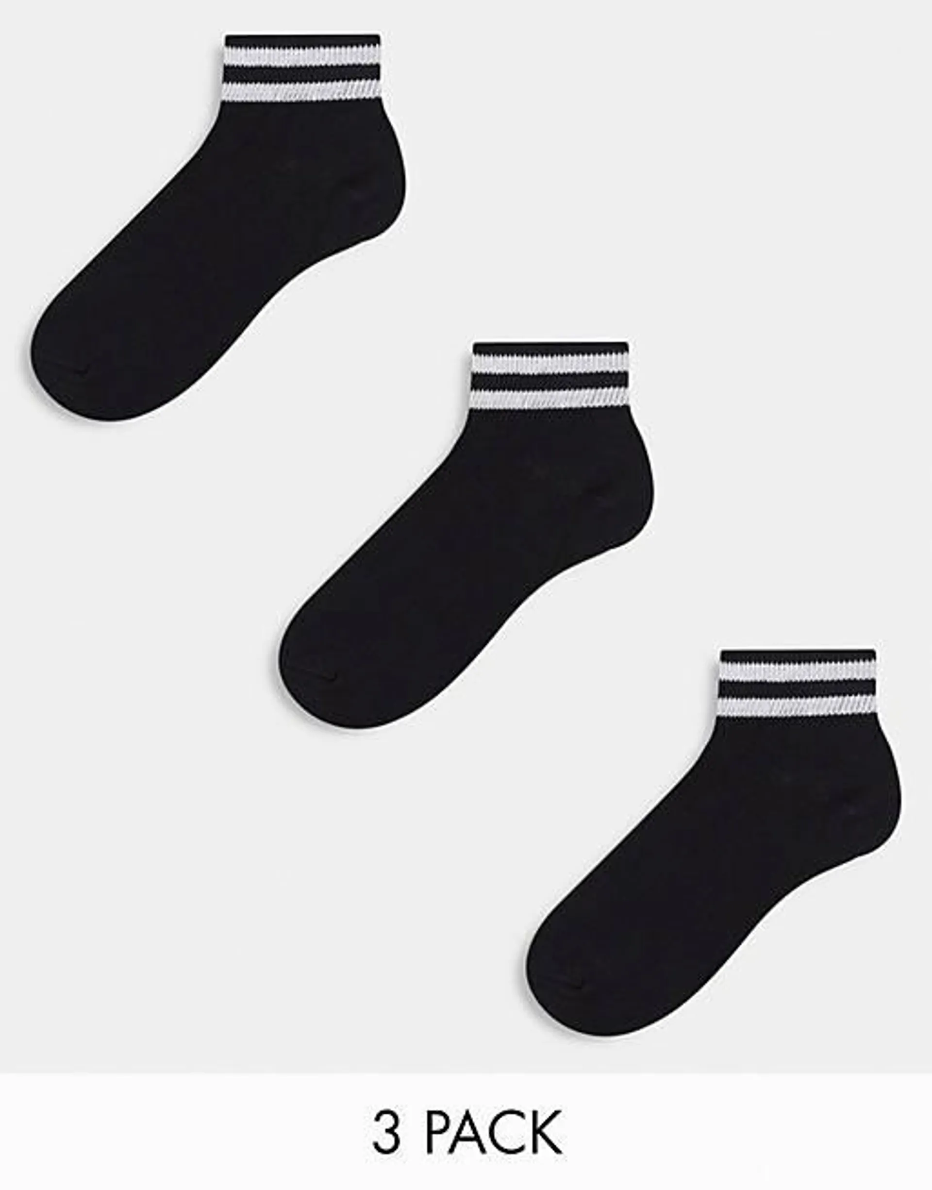 French connection 3 pack stripe ankle sock in black and white
