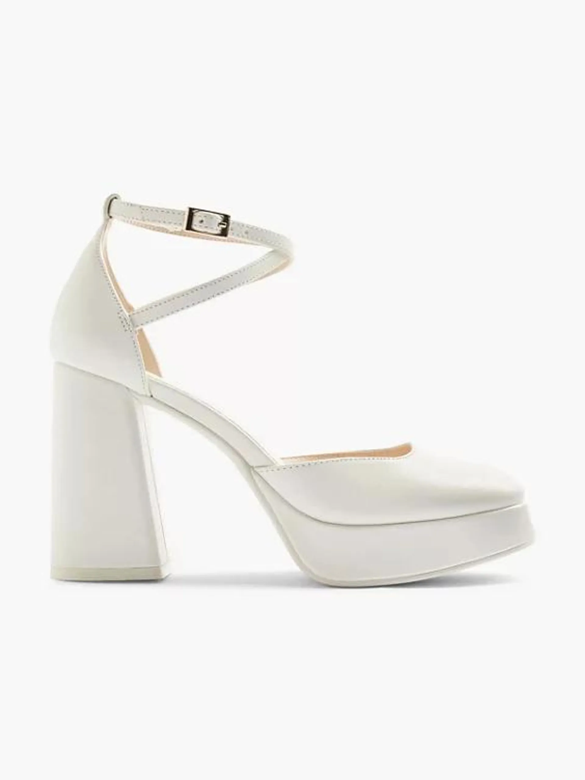 White Platform Heels With Ankle Strap