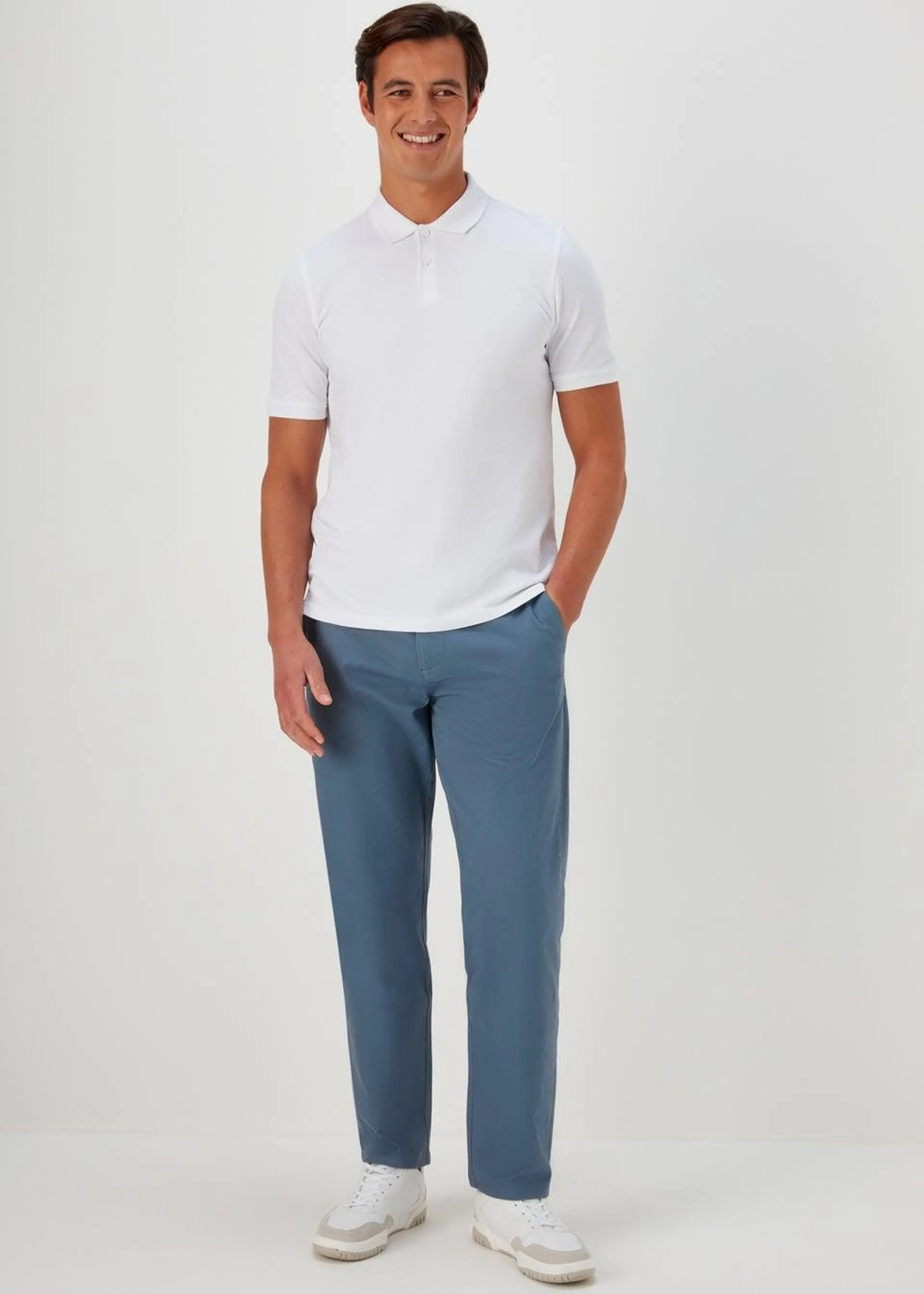 Blue Straight Fit Stretch Chinos