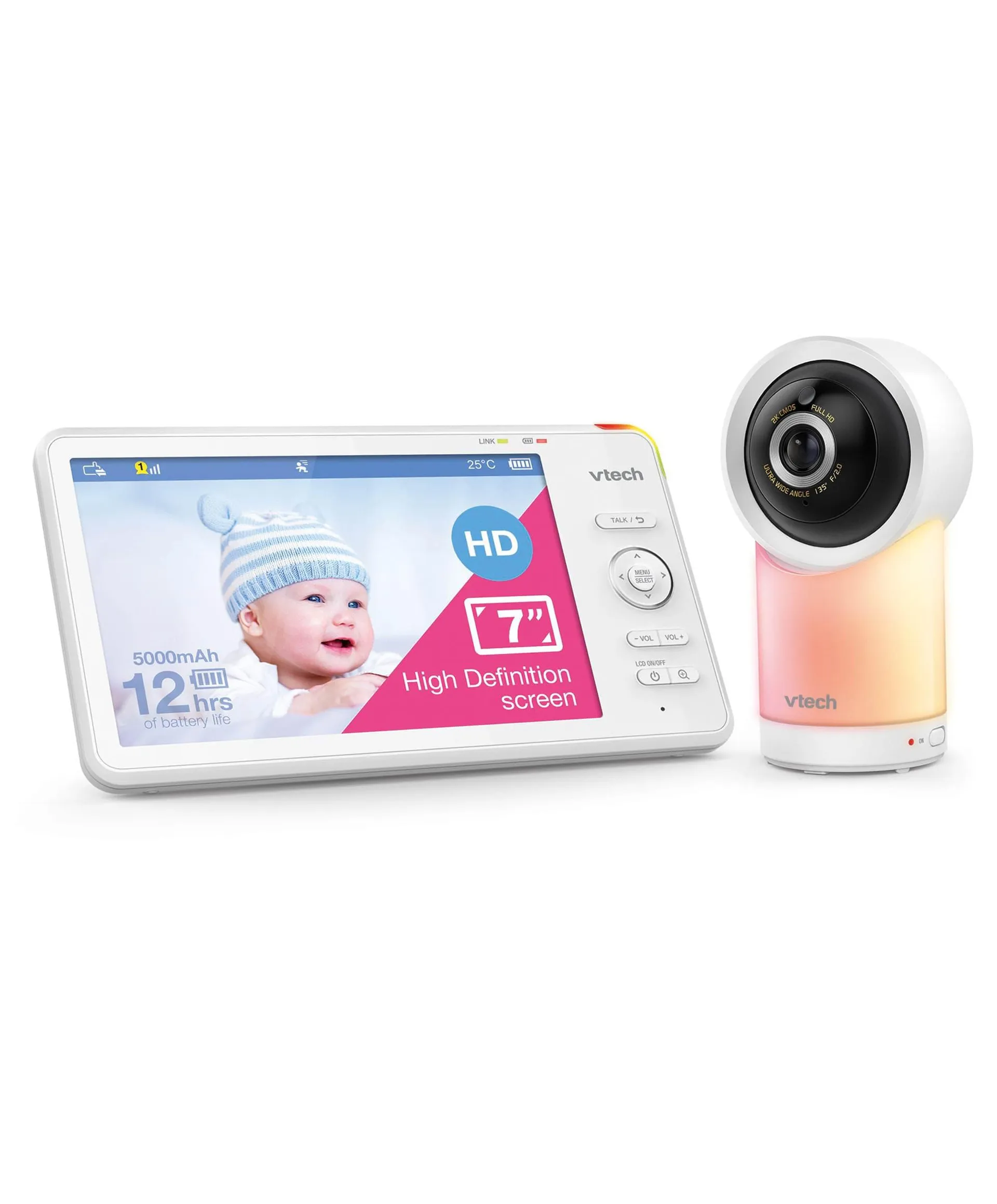 VTech RM7766HD 7 Smart Pan & Tilt Baby Monitor in White