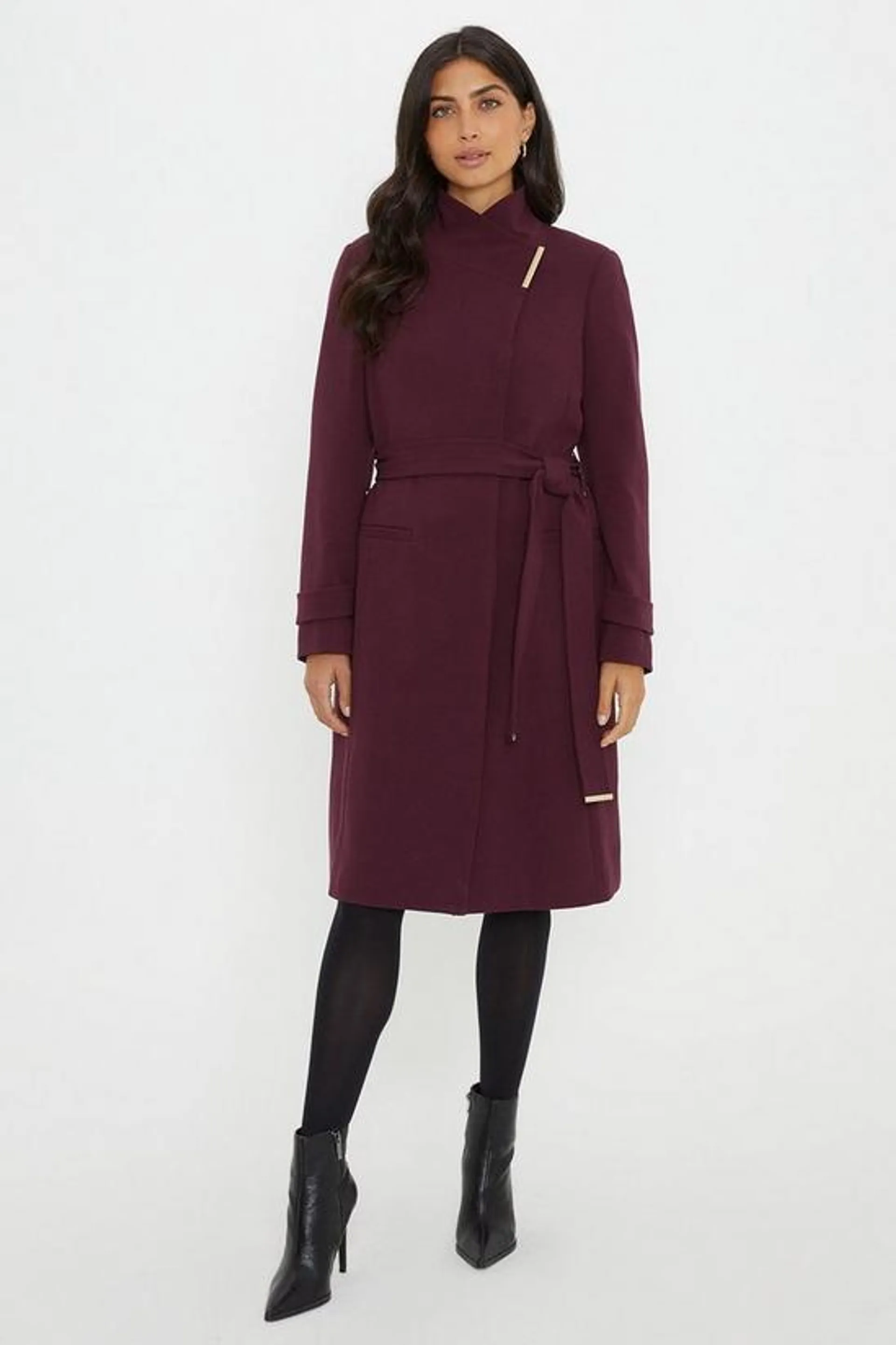 Berry Smart Wrap Belted Coat