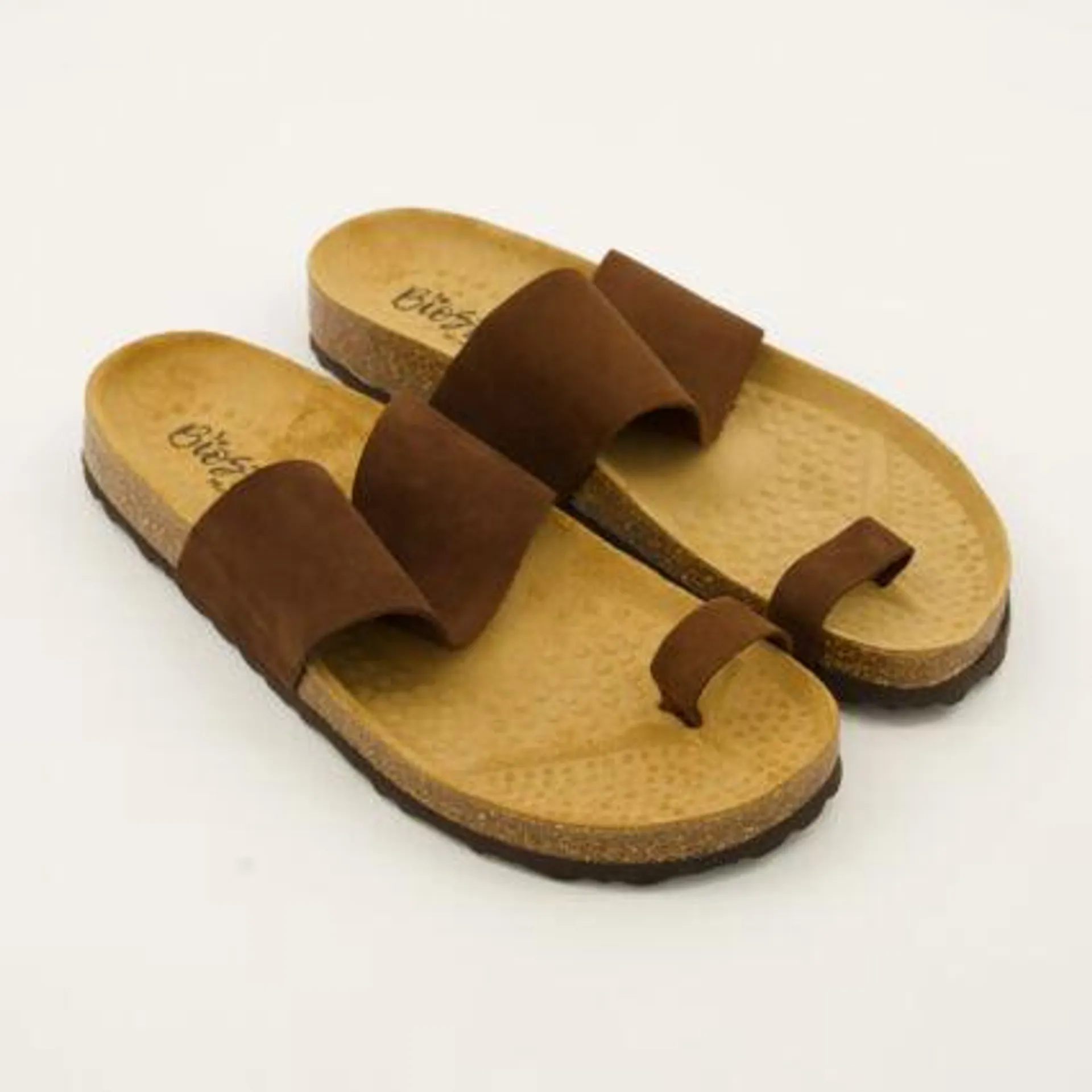 Brown Leather Toe Loop Flat Sandals