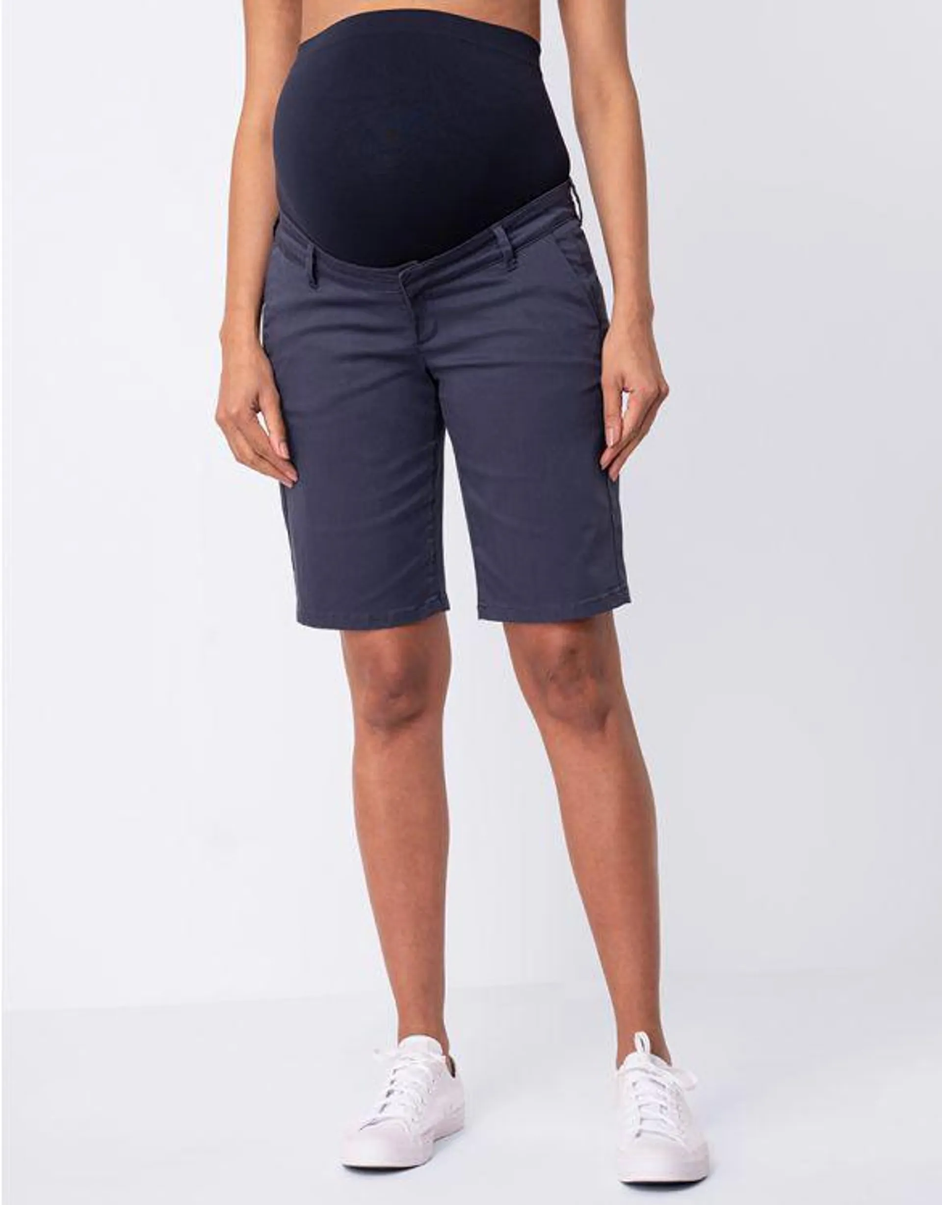 Cotton Blend Navy Blue Maternity Shorts