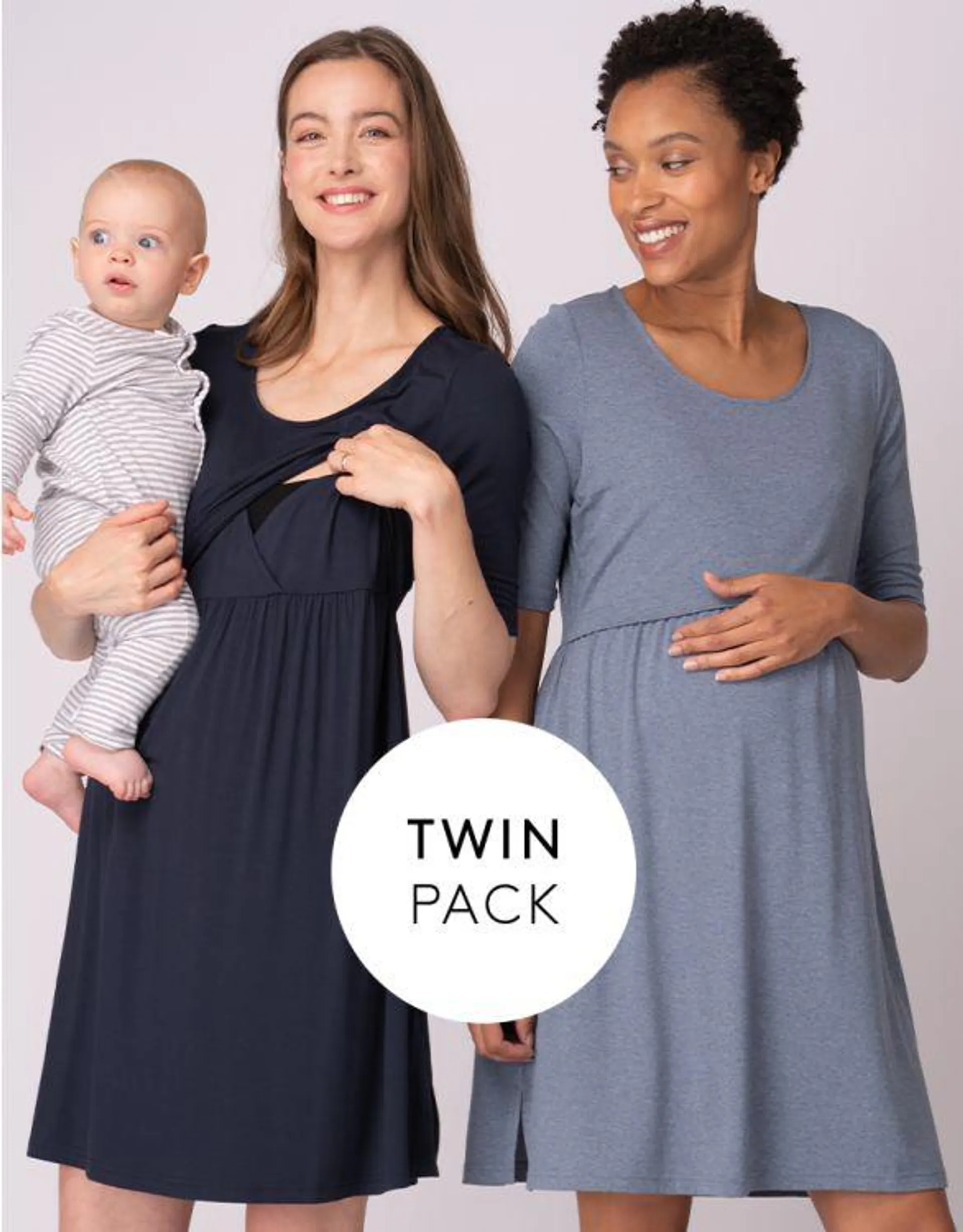 Stretch Jersey Maternity & Nursing Nighties – Twin Pack
