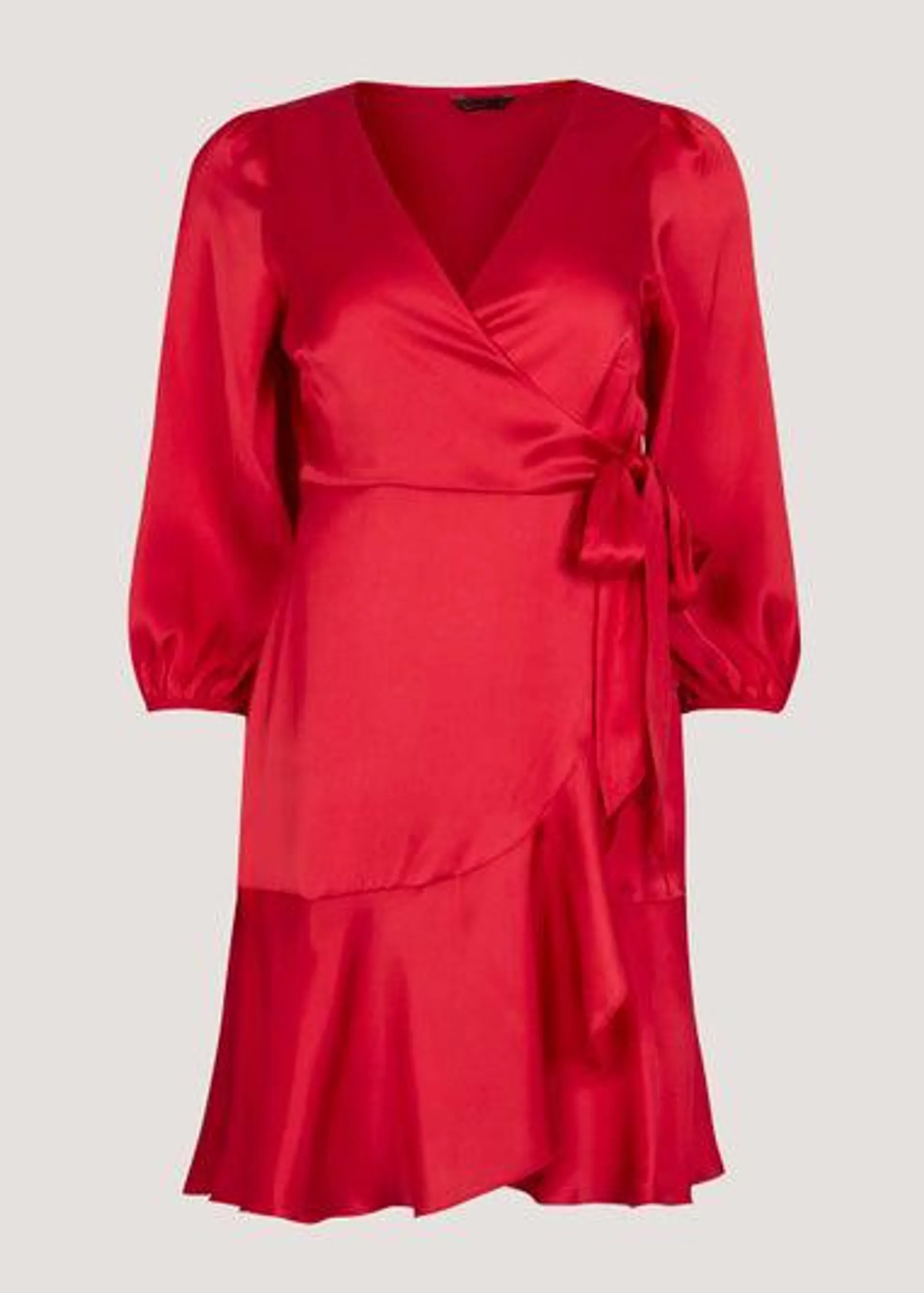 Be Beau Red Frill Satin Mini Dress - Size 6
