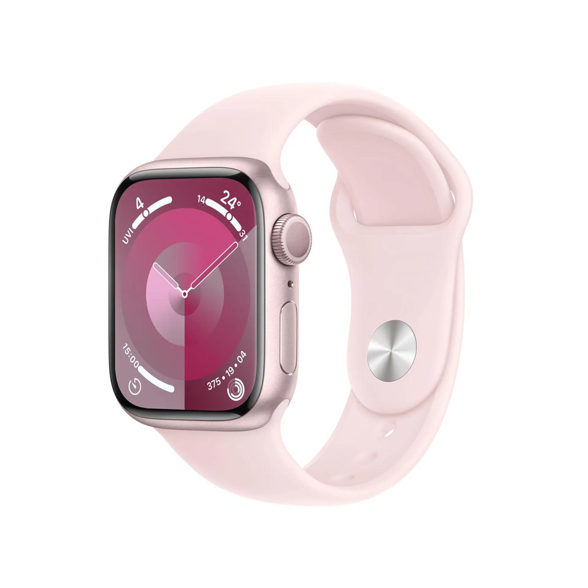 Apple Watch Series 9, 41mm, Silver Aluminium Case, GPS [2023] - Light Pink Sport Band S/M