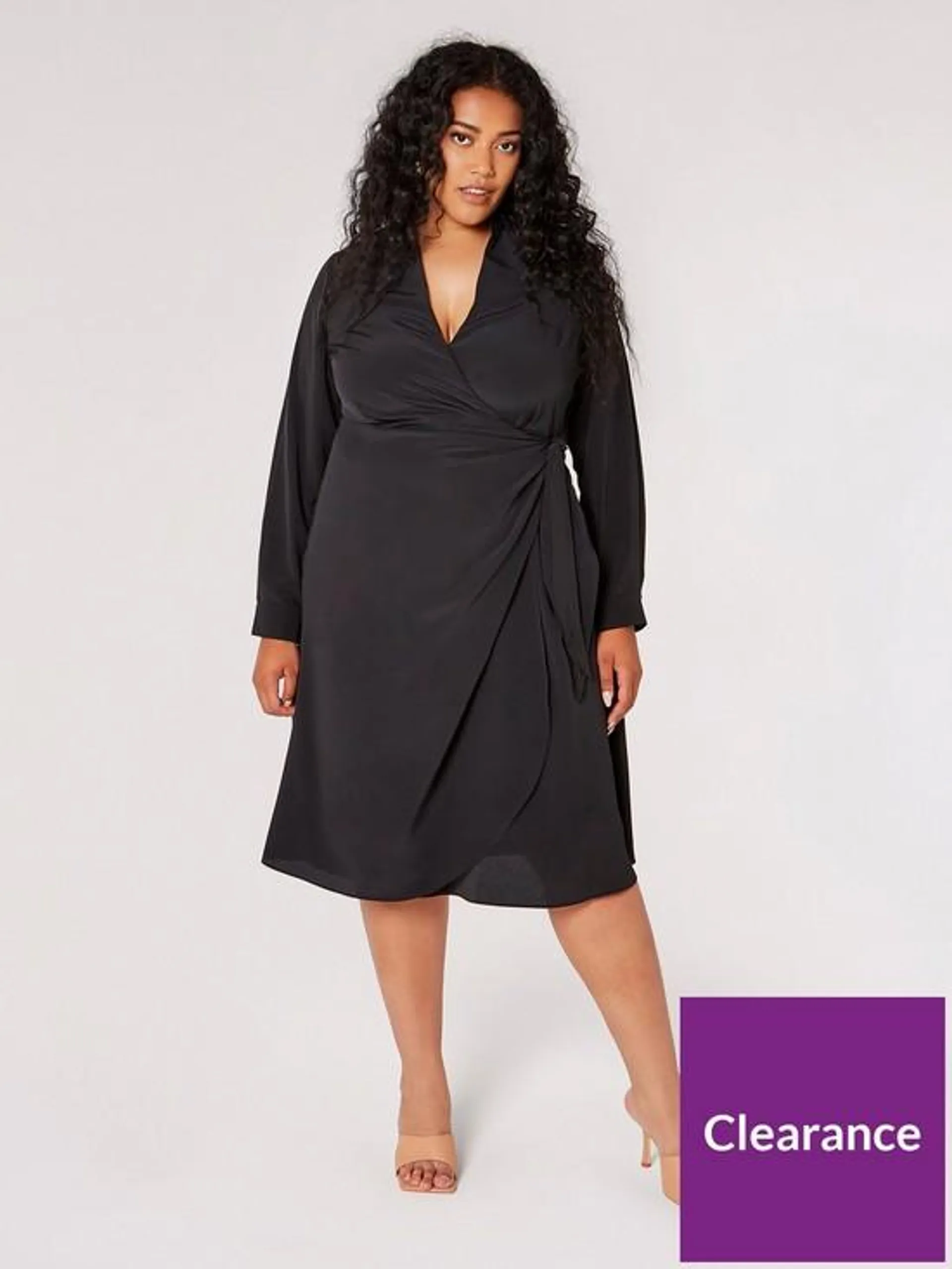 Curve Tie Waist Midi Wrap Shirt Dress