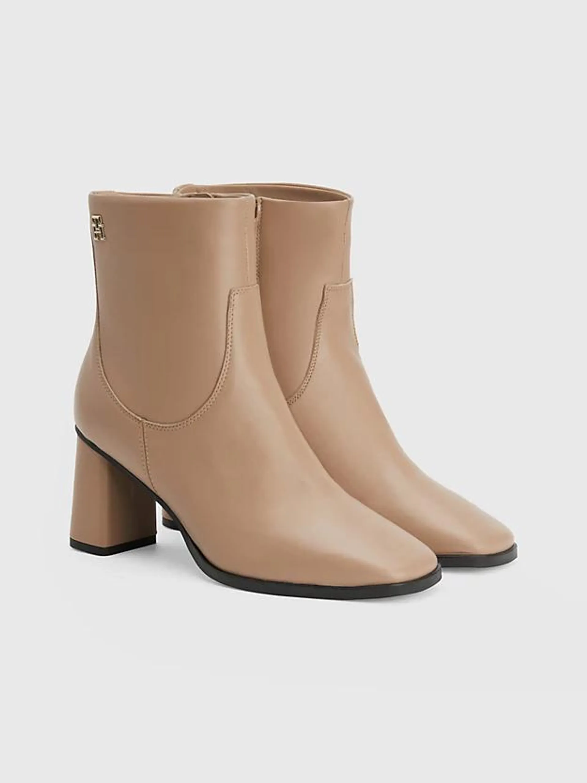 Leather Square-Toe Monogram Ankle Boots