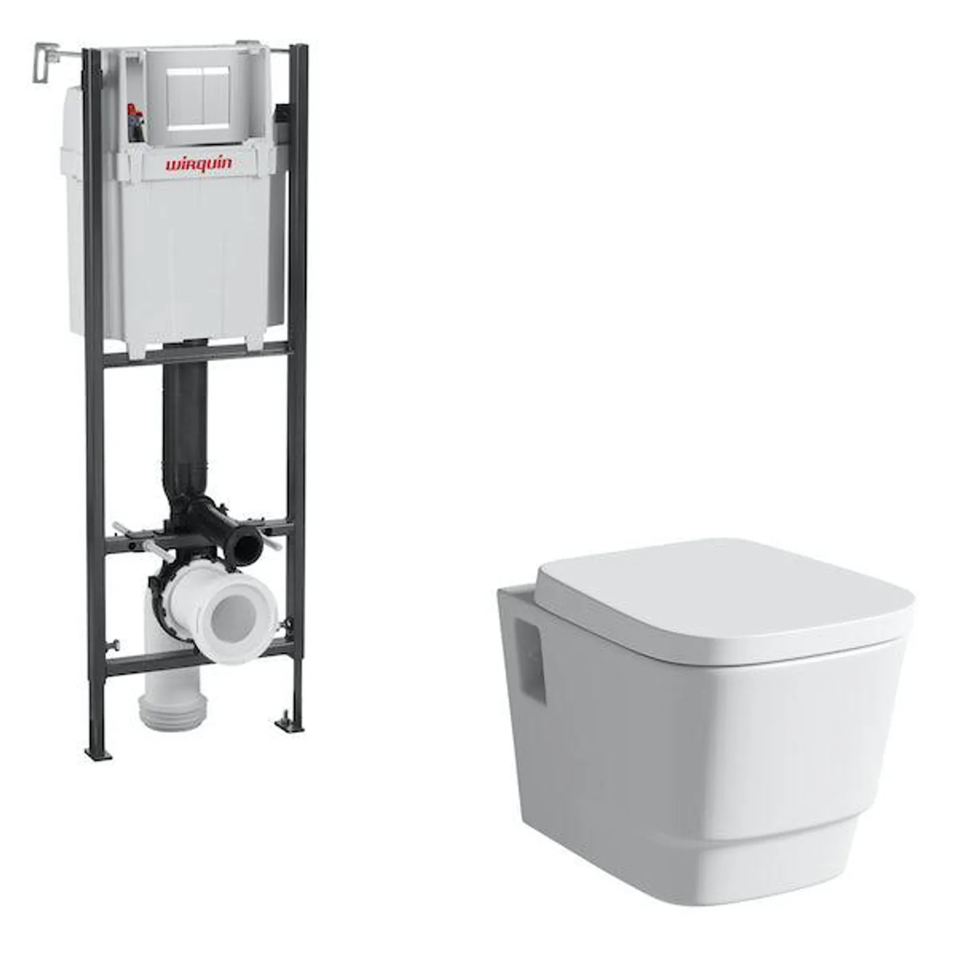 Mode Foster wall hung toilet and wall mounting frame with push plate cistern