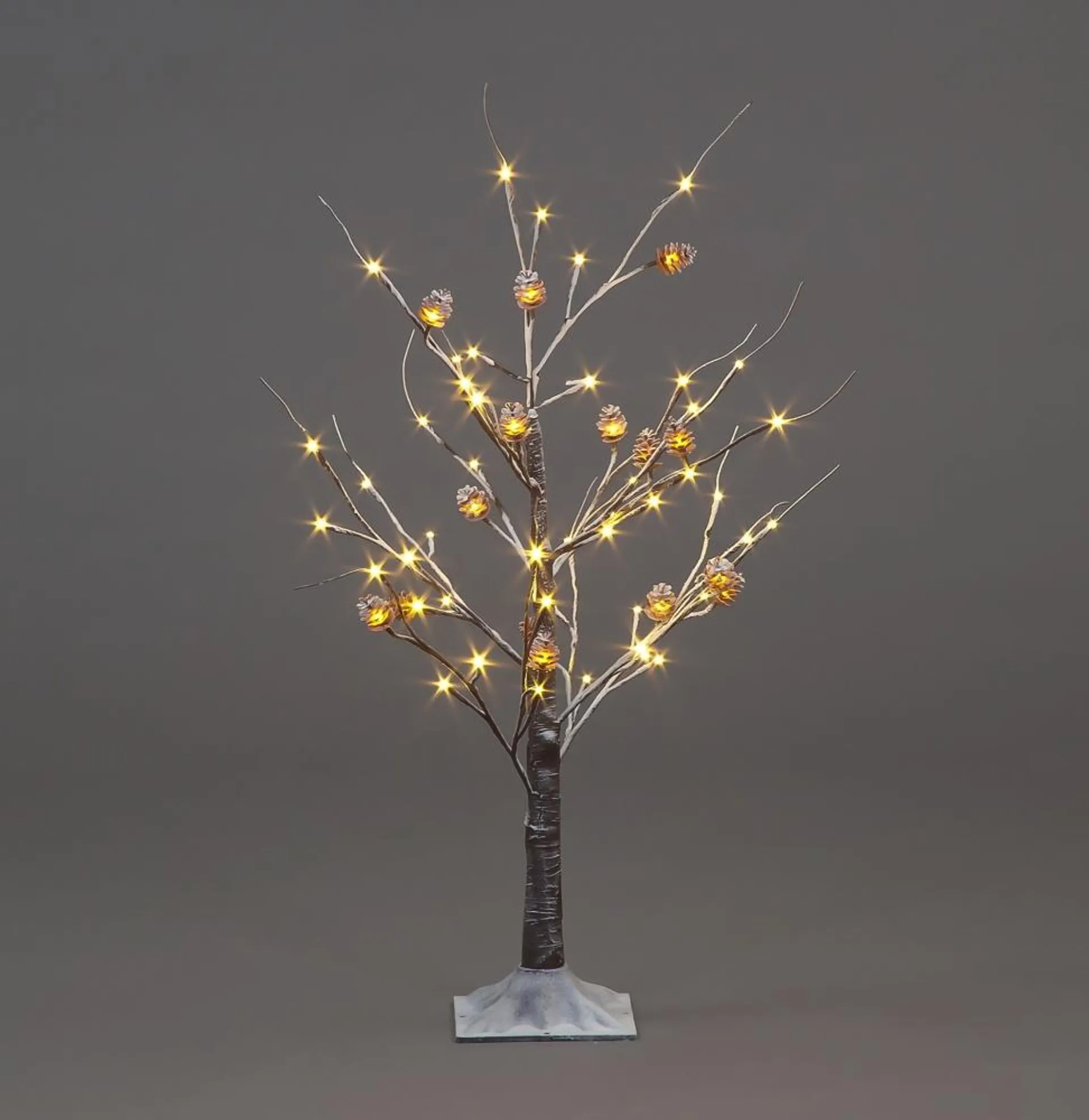 Brown Pre-Lit LED Snowy Birch Tree with Pine Cones