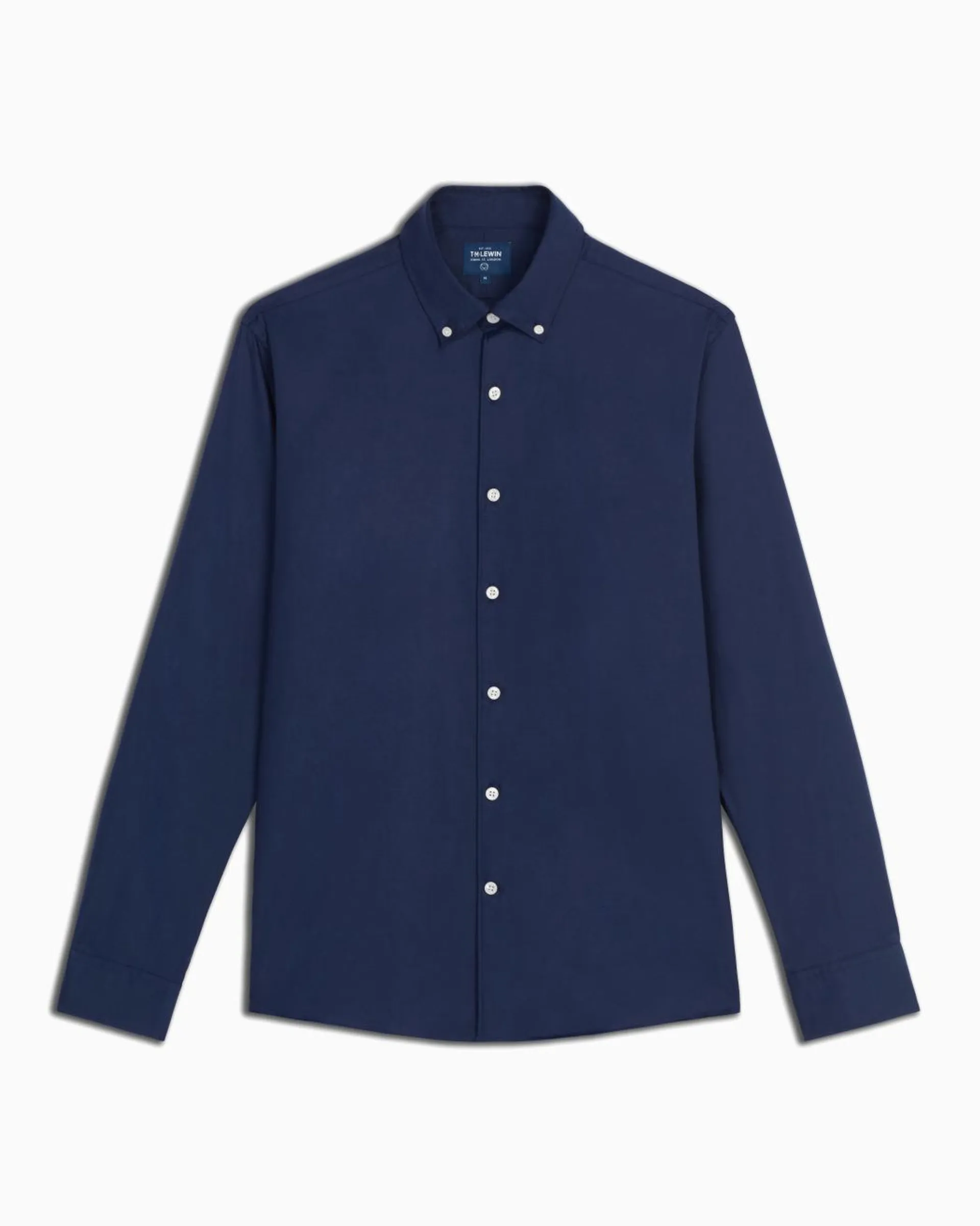 Plain Button Down Collar Navy Blue Twill Casual Shirt