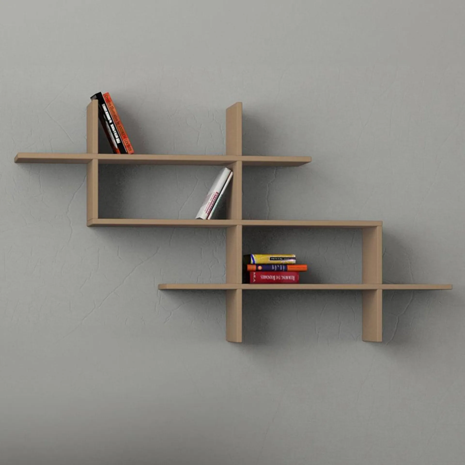 Decortie Halic 3 Shelf Mocha Grey Wall Mounted Bookcase