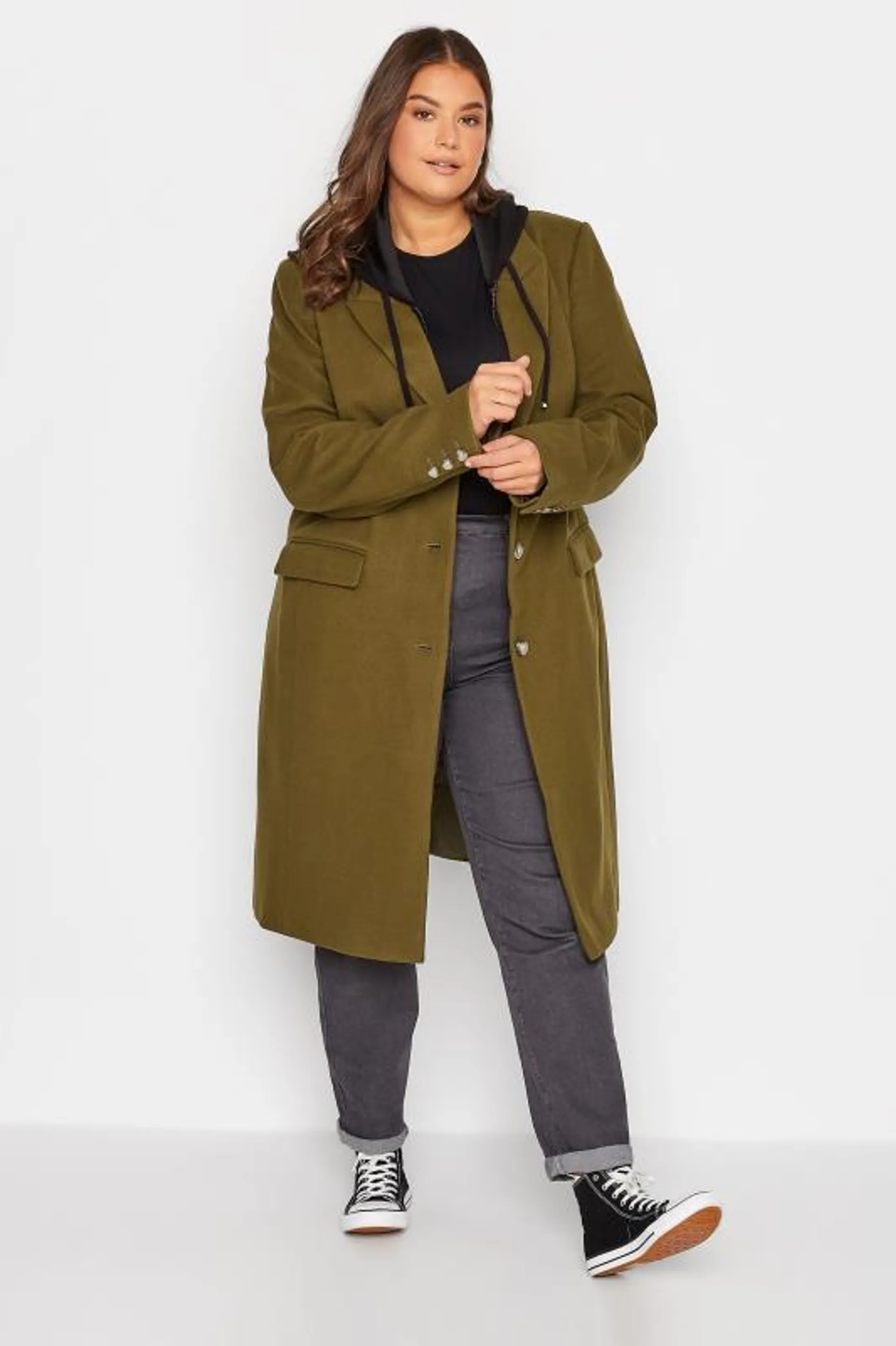 LTS Tall Khaki Green Midi Formal Coat