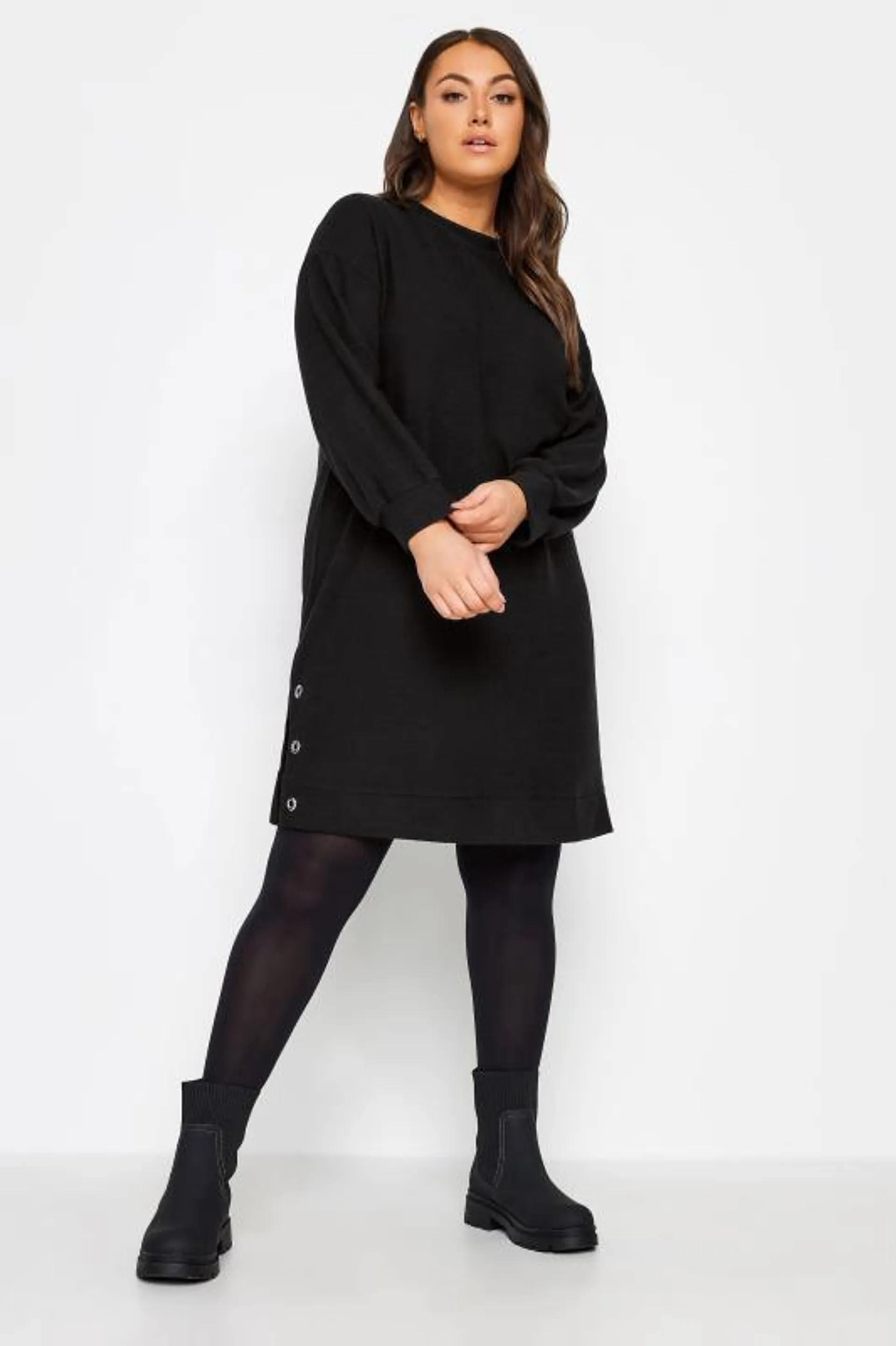 YOURS Curve Black Eyelet Detail Soft Touch Jumper Dress