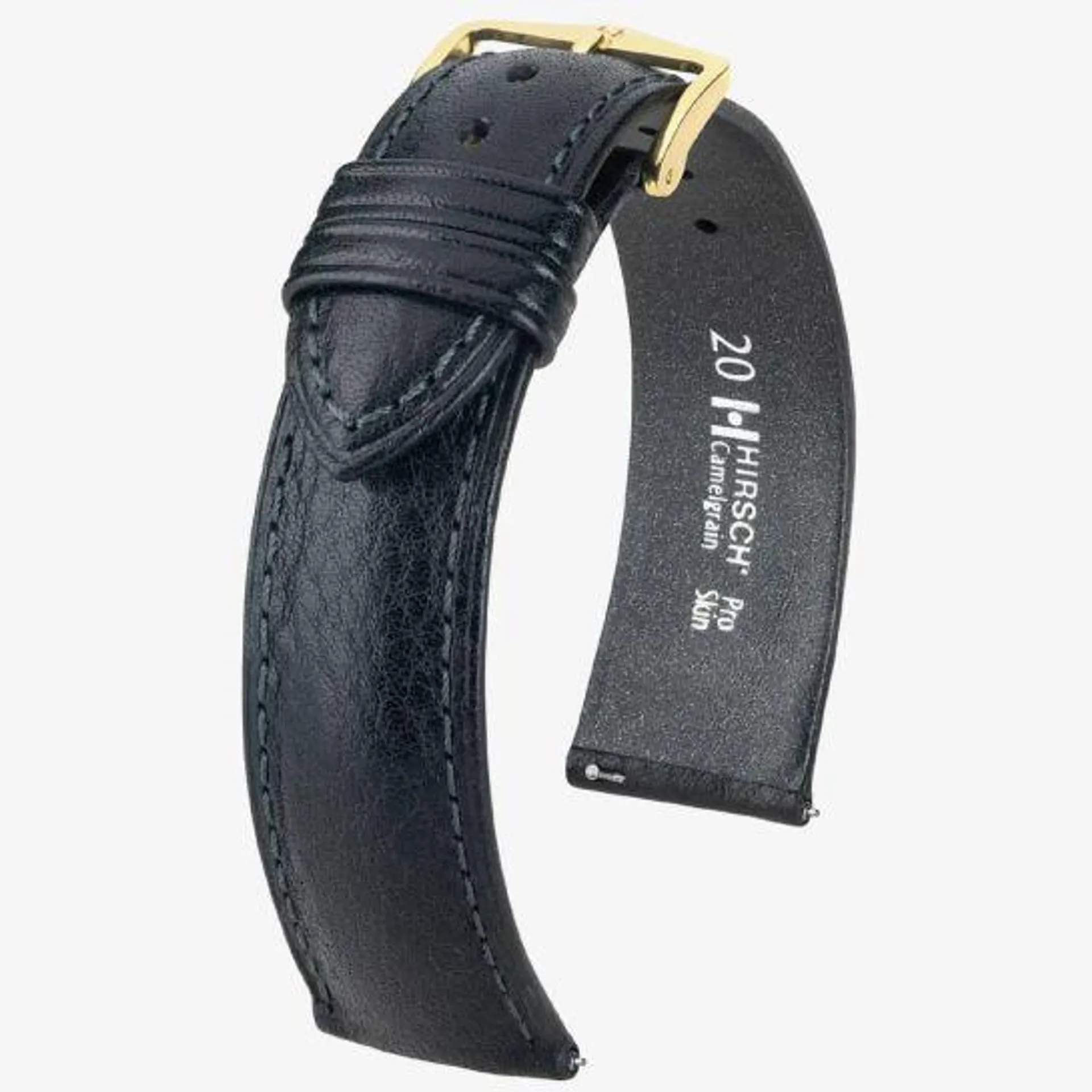Camelgrain Long Black Leather Watch Strap
