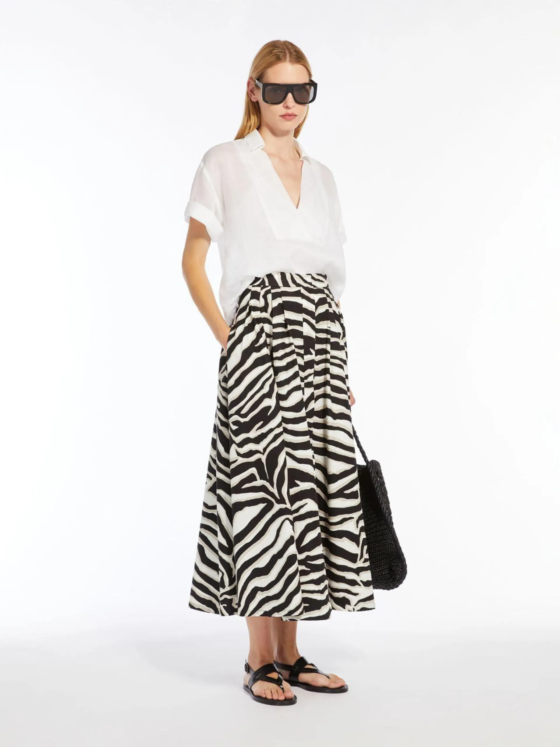 Pleated printed cotton skirt