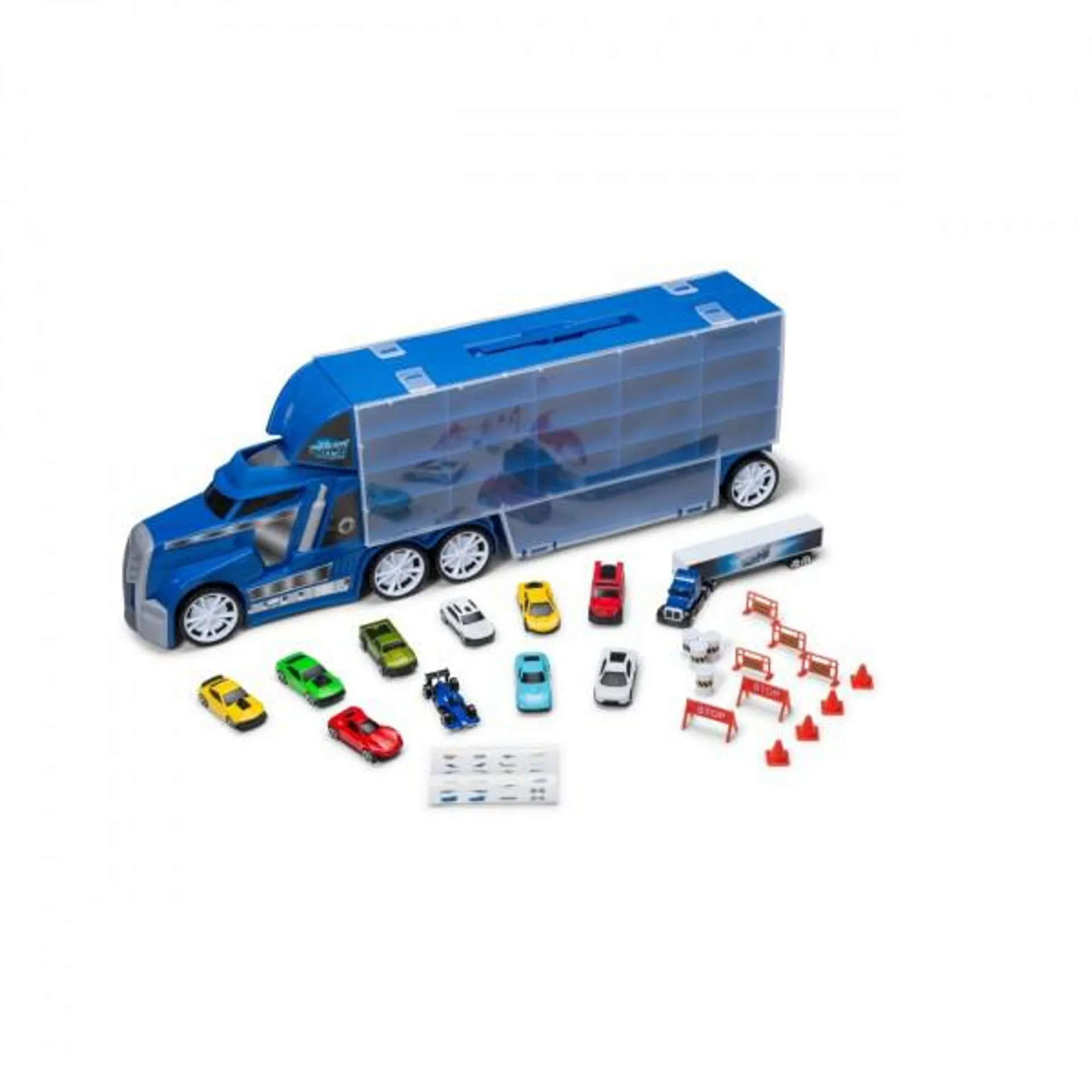 Speed City Stunt Transporter Truck with 11 Vehicles