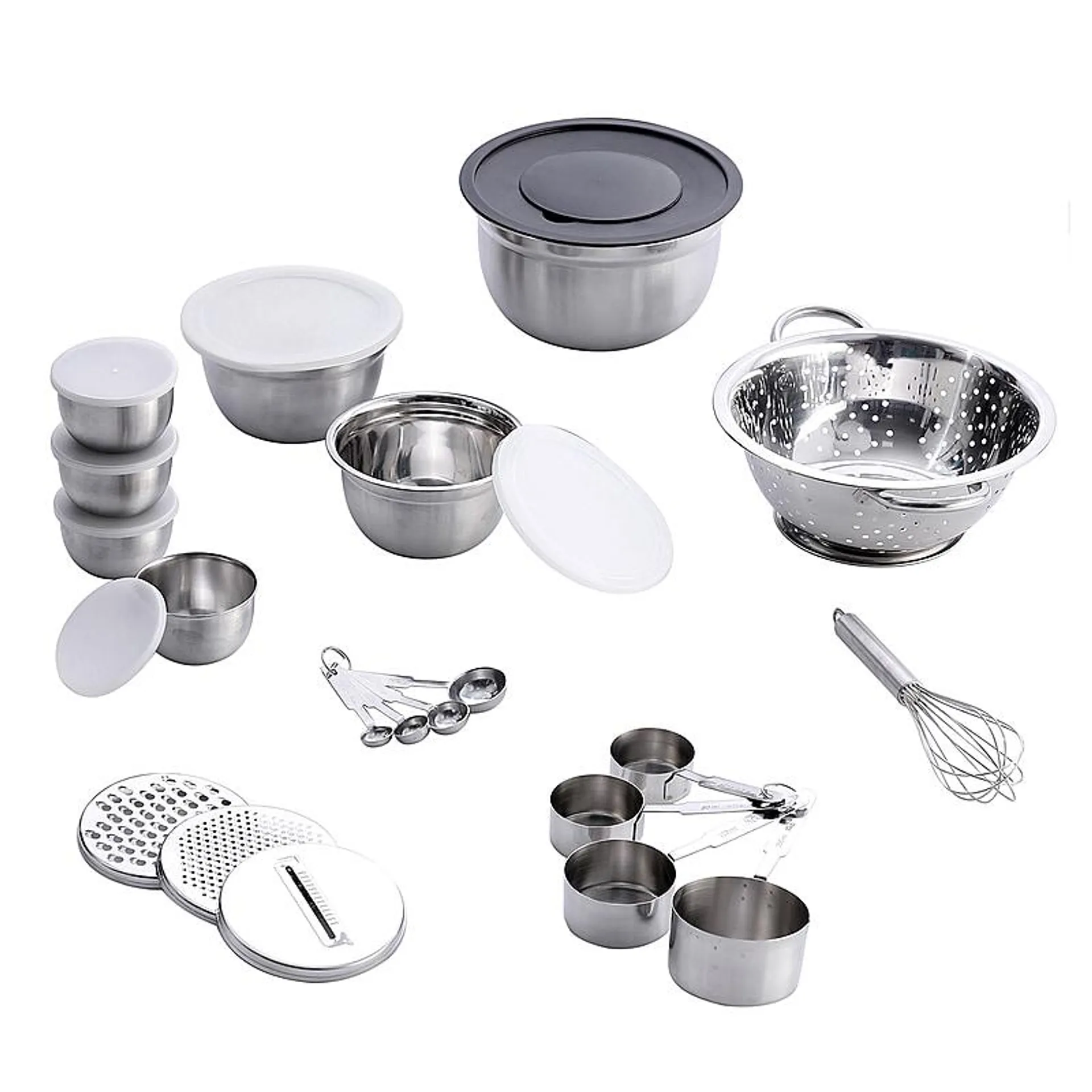 Set of 27 Kitchen Set is a Stainless Steel Collection of Food Prep Essentials for Cooking and Baking