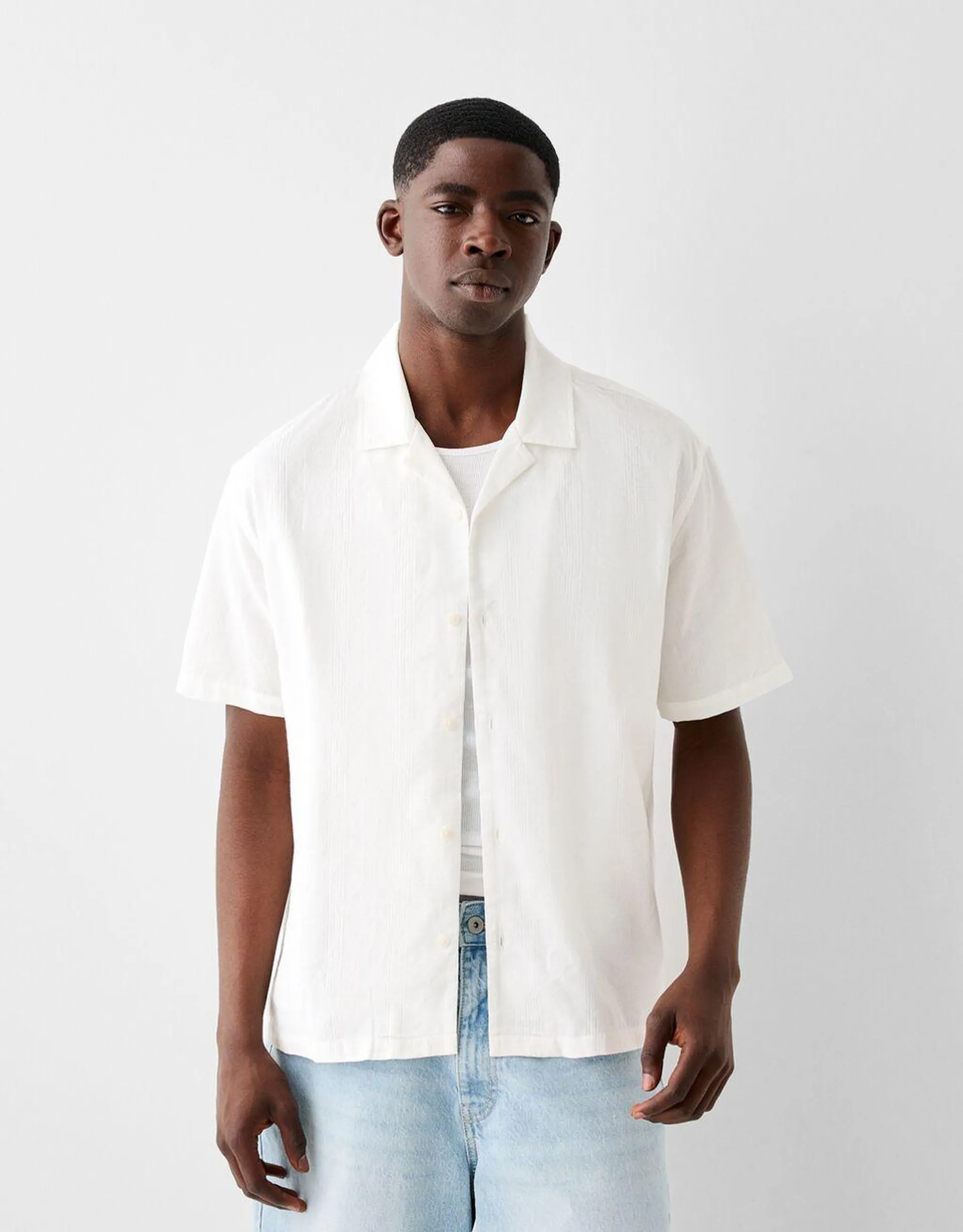 Textured cotton short sleeve shirt