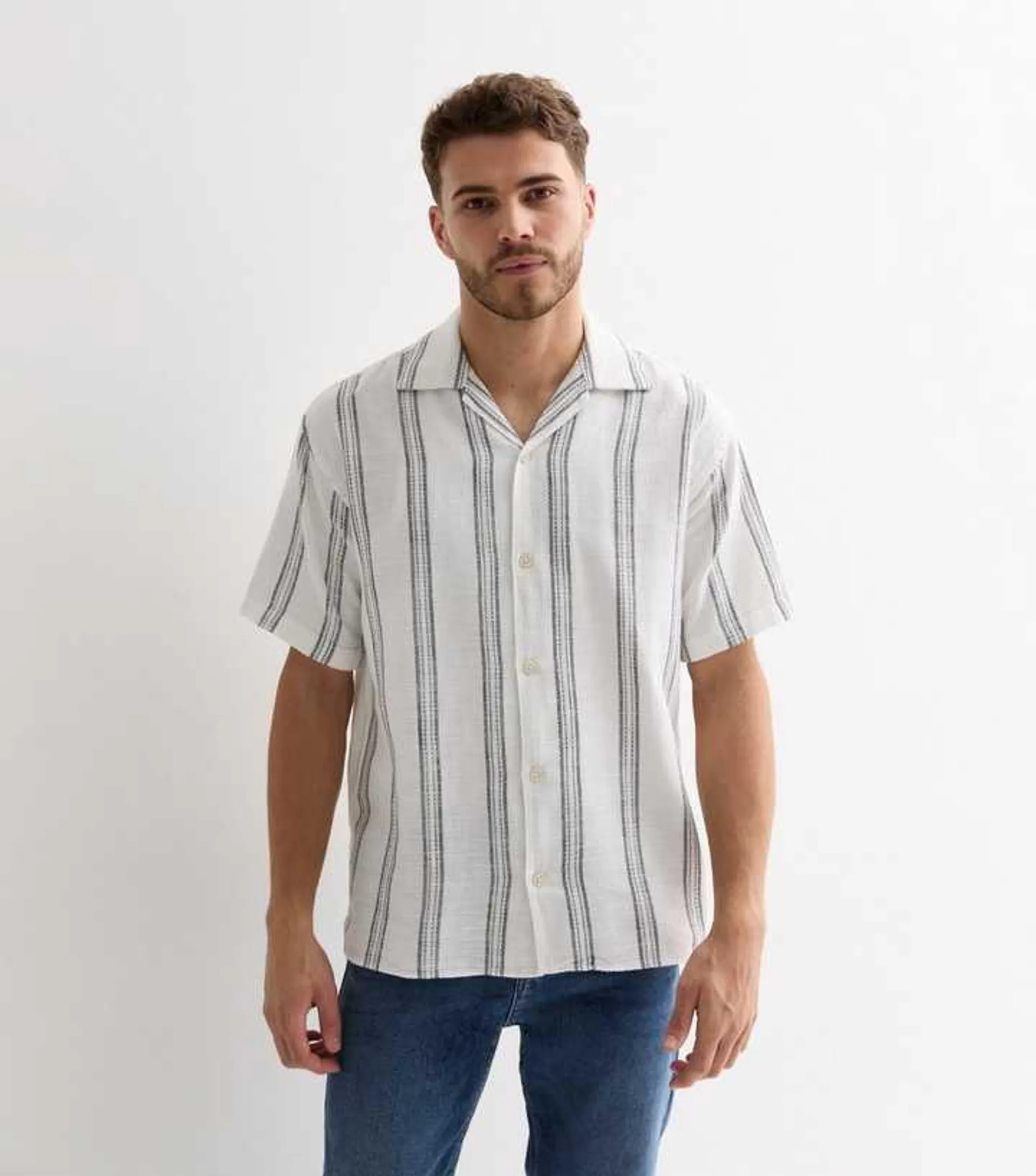 Jack & Jones White Stripe Cotton Short Sleeve Shirt