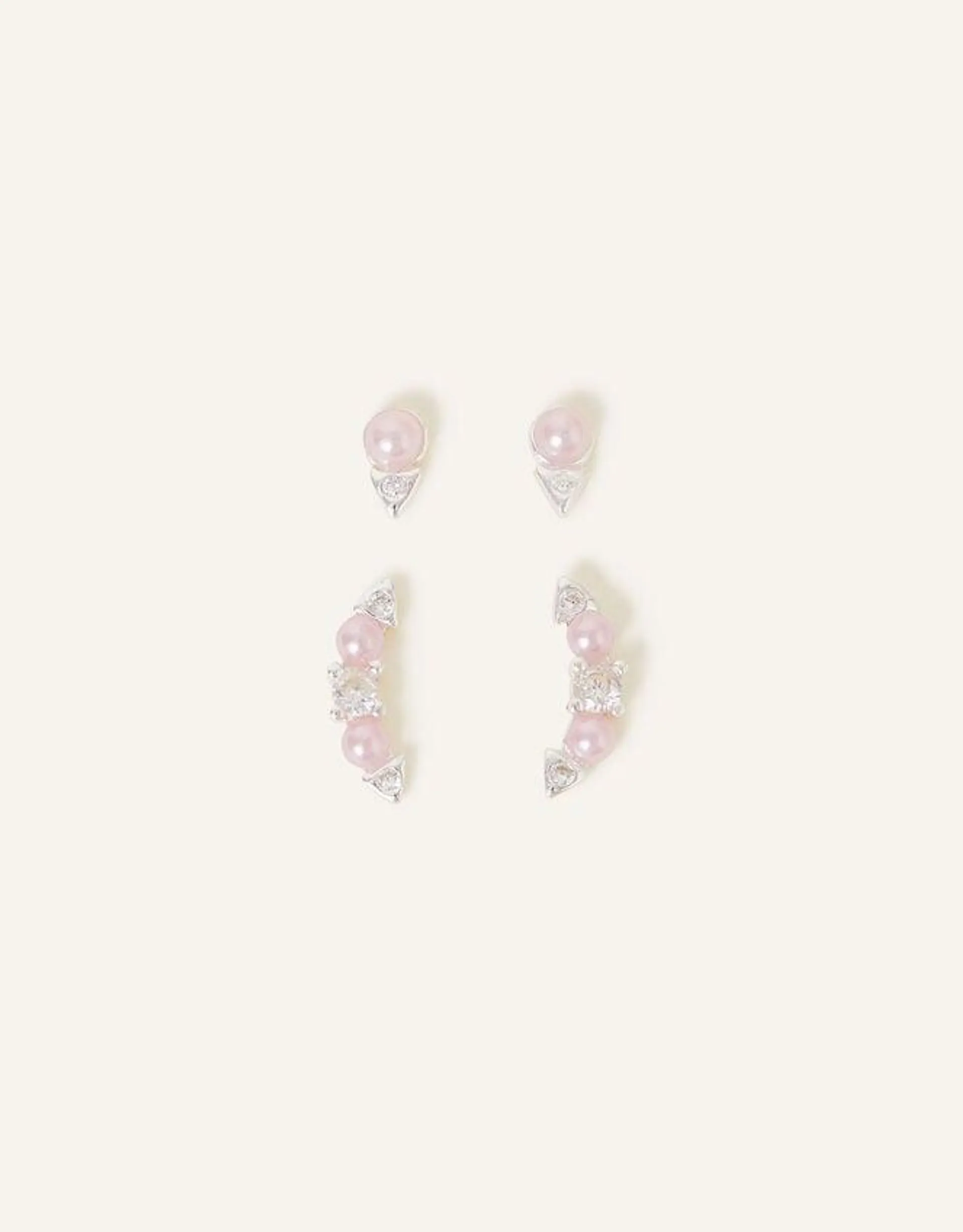 Sterling Silver Beaded Sparkle Earrings Set of Two