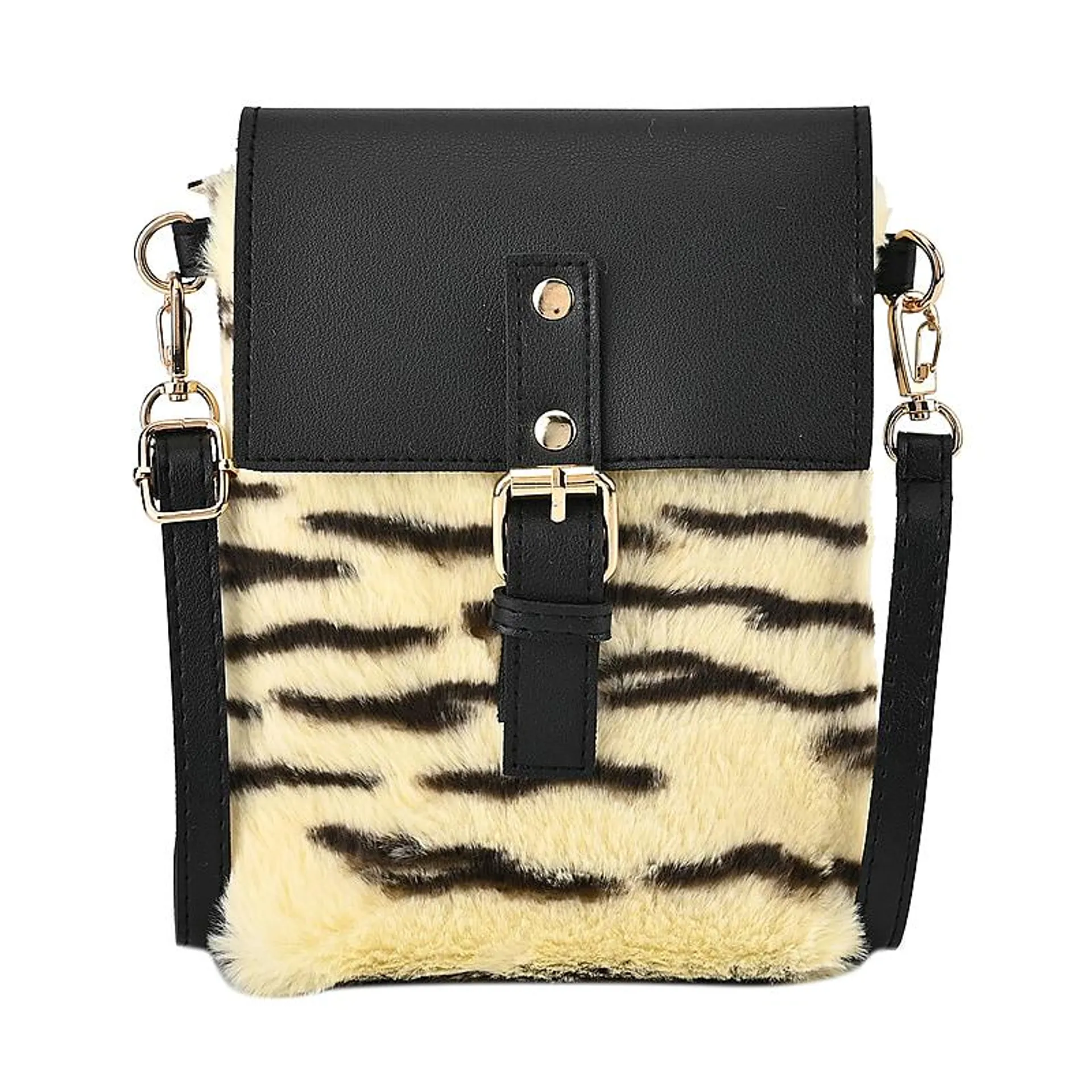 Stylish Zebra Stripe Pattern Leatherette Crossbody Bag - Yellow & Black