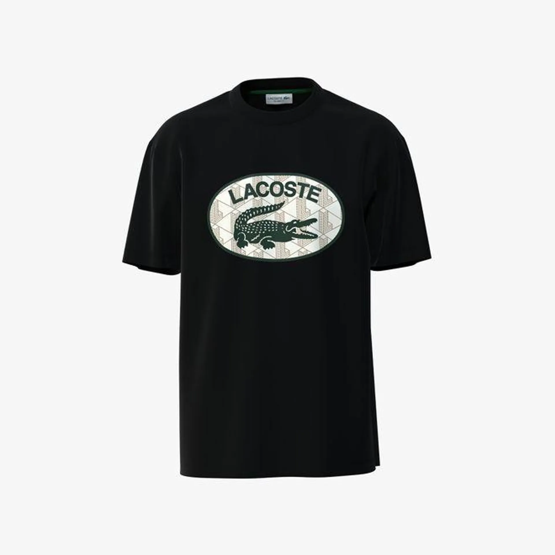 Lacoste Regular Fit Branded Monogram Print T-Shirt in Black