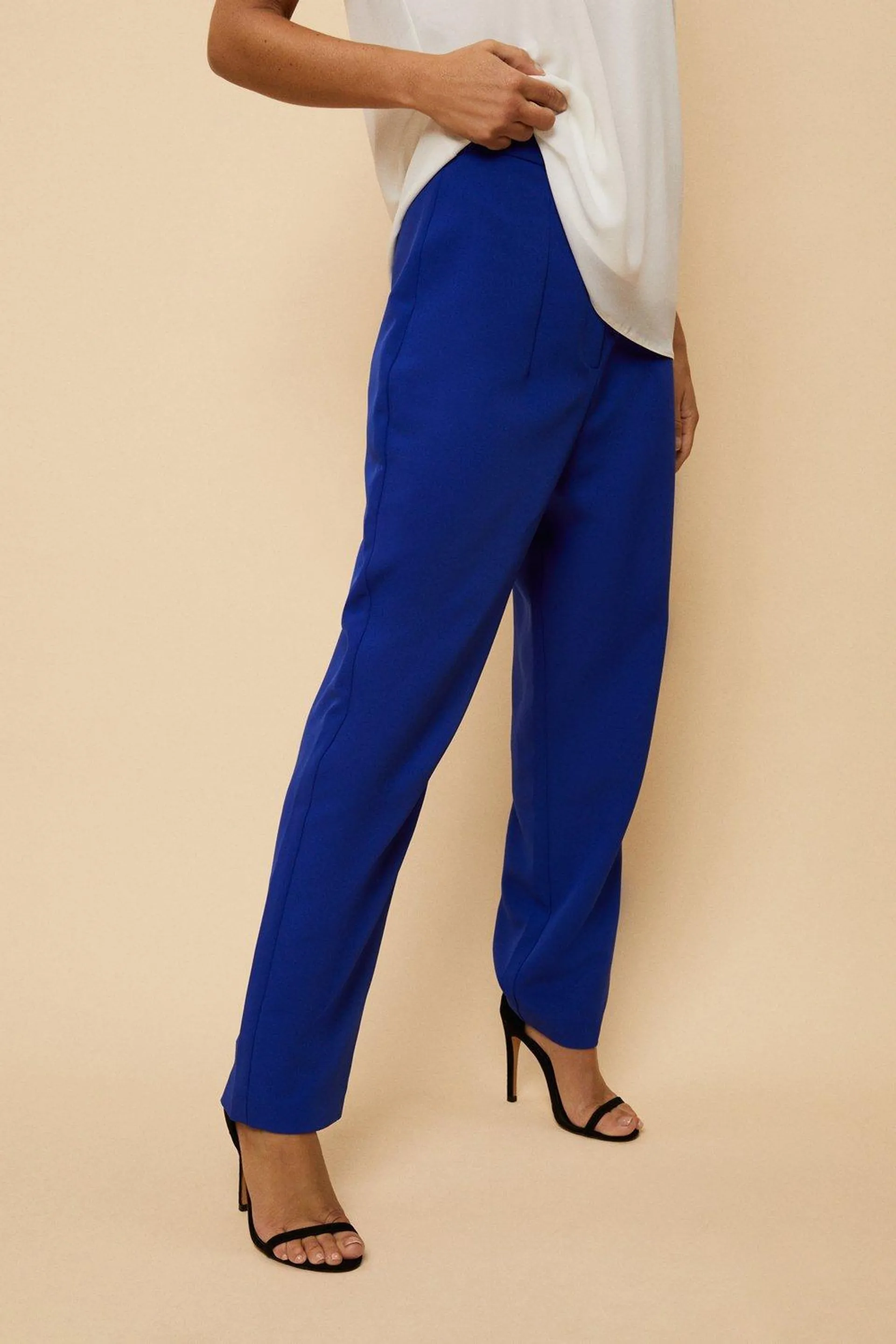 Petite Tapered Button Front Suit Trousers