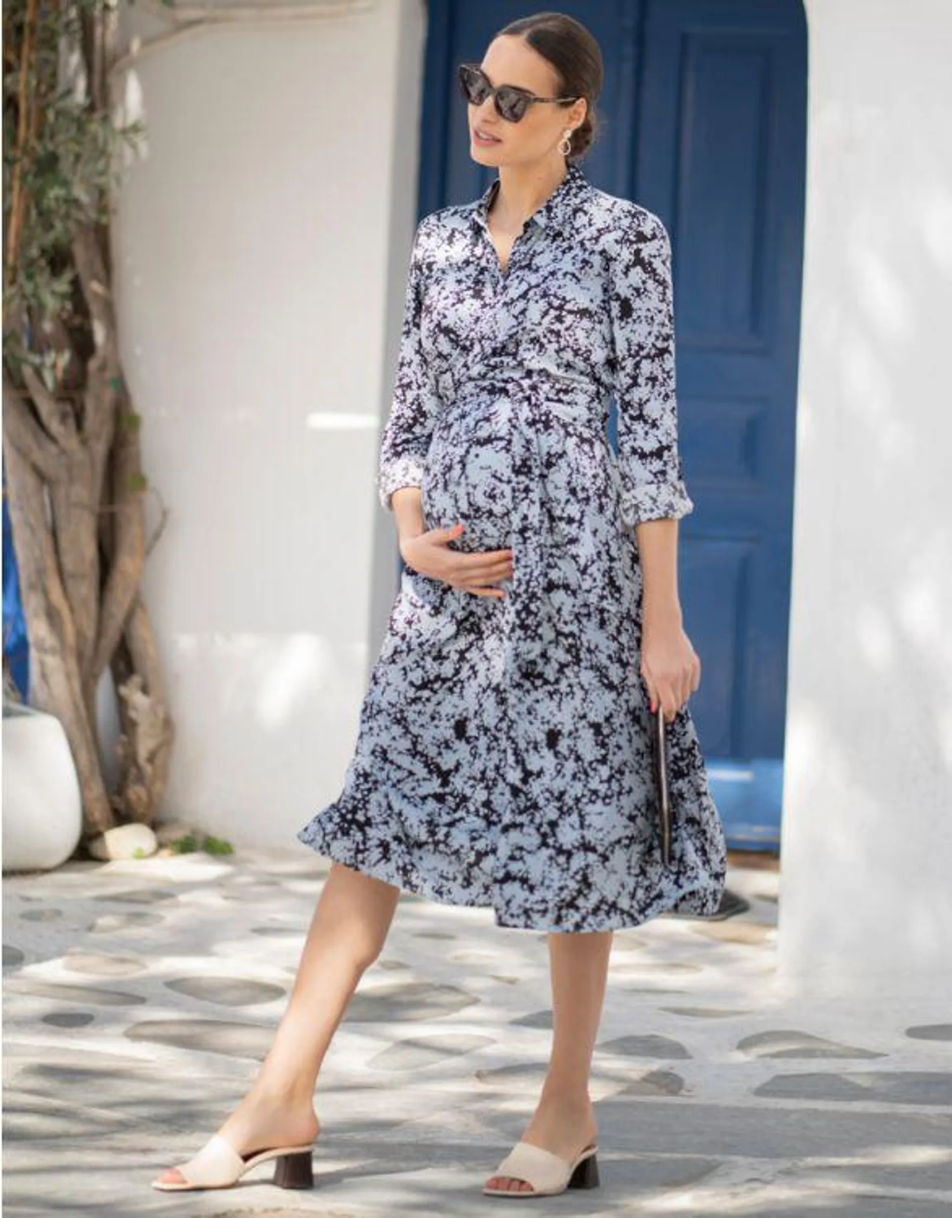 Blue Woven Maternity & Nursing Shirt Dress