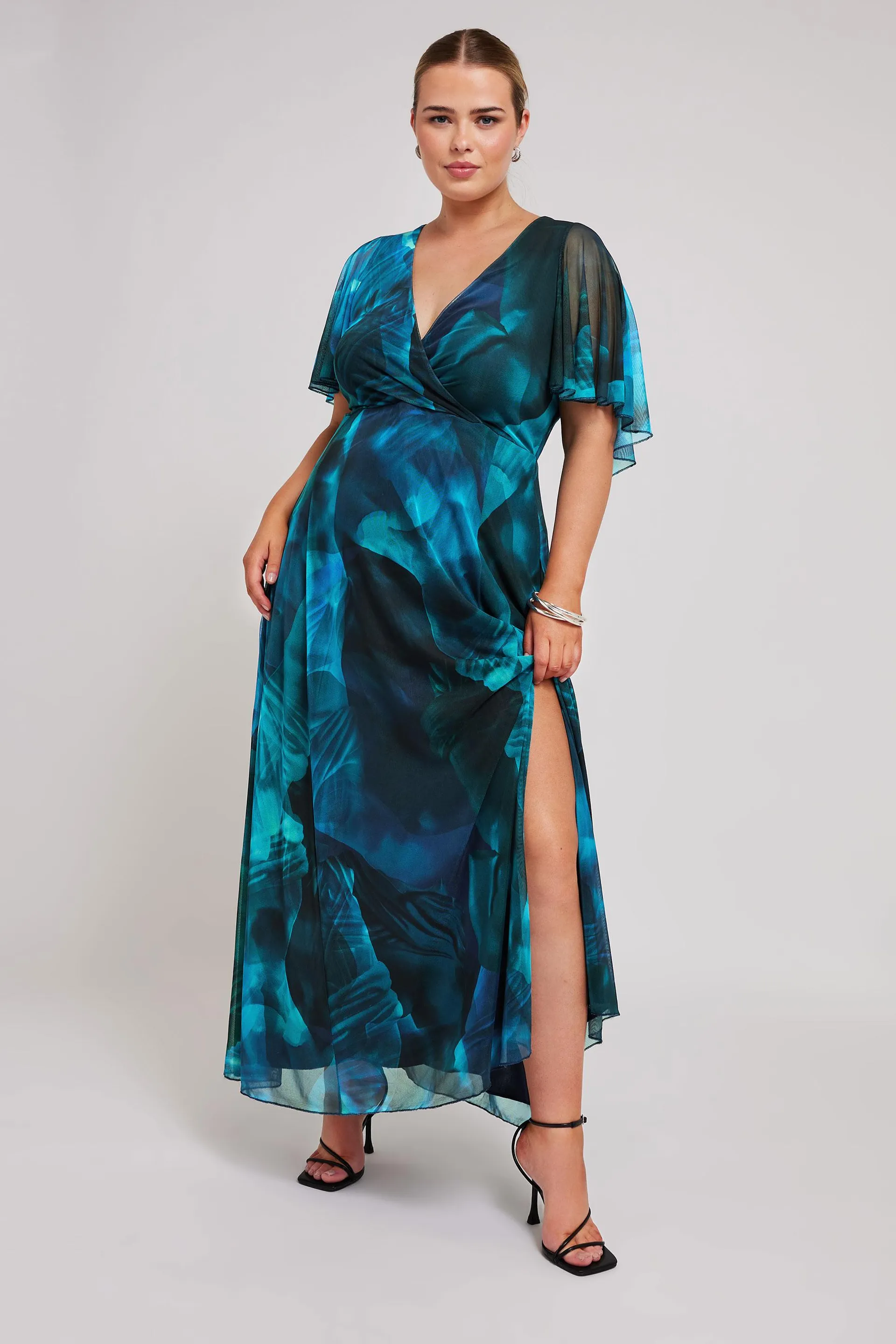 YOURS LONDON Curve Blue Abstract Print Wrap Maxi Dress