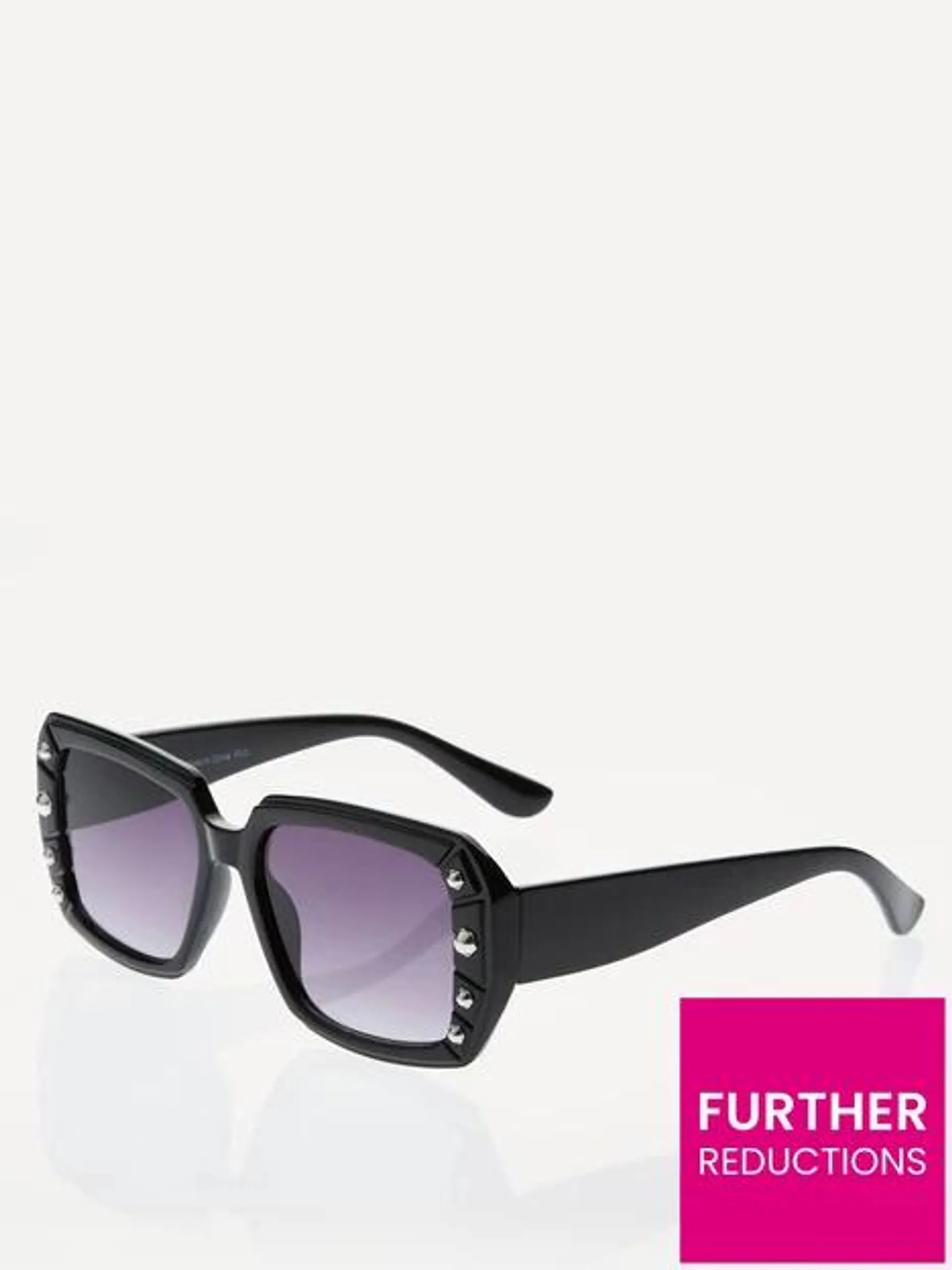 Stud Detail Rectangle Sunglasses - Grey