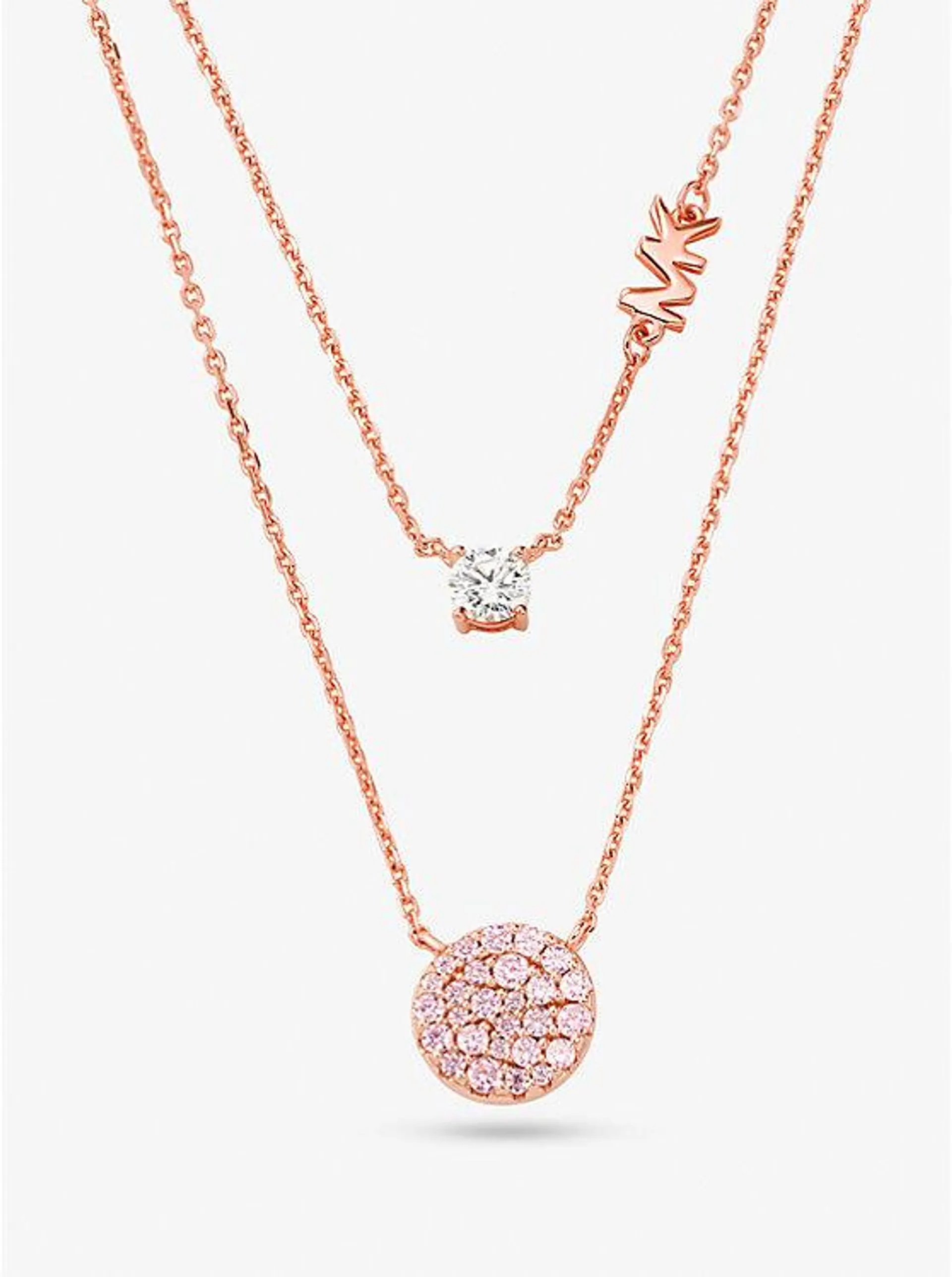 14K Rose Gold-Plated Sterling Silver Pavé Disc Layering Necklace