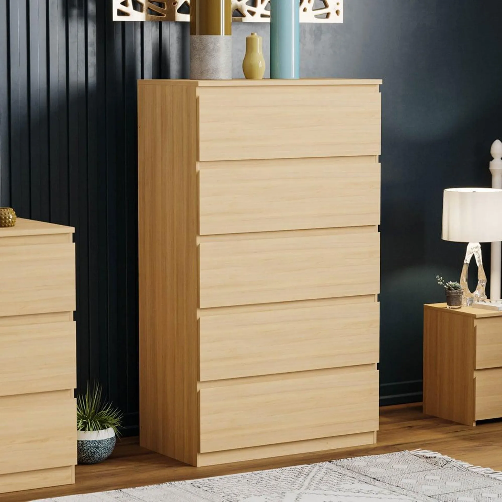 Vida Designs Denver 5 Drawer Pine Chest of Drawers