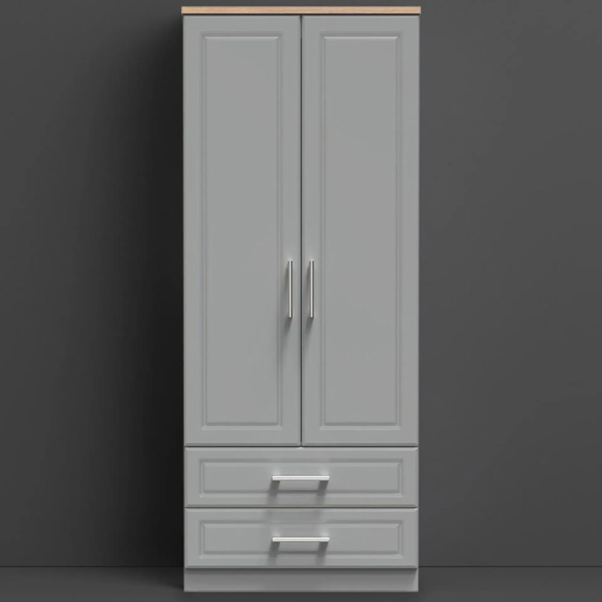 Crowndale Kent Ready Assembled 2 Door 2 Drawer Dusk Grey and Bardolino Oak Wardrobe