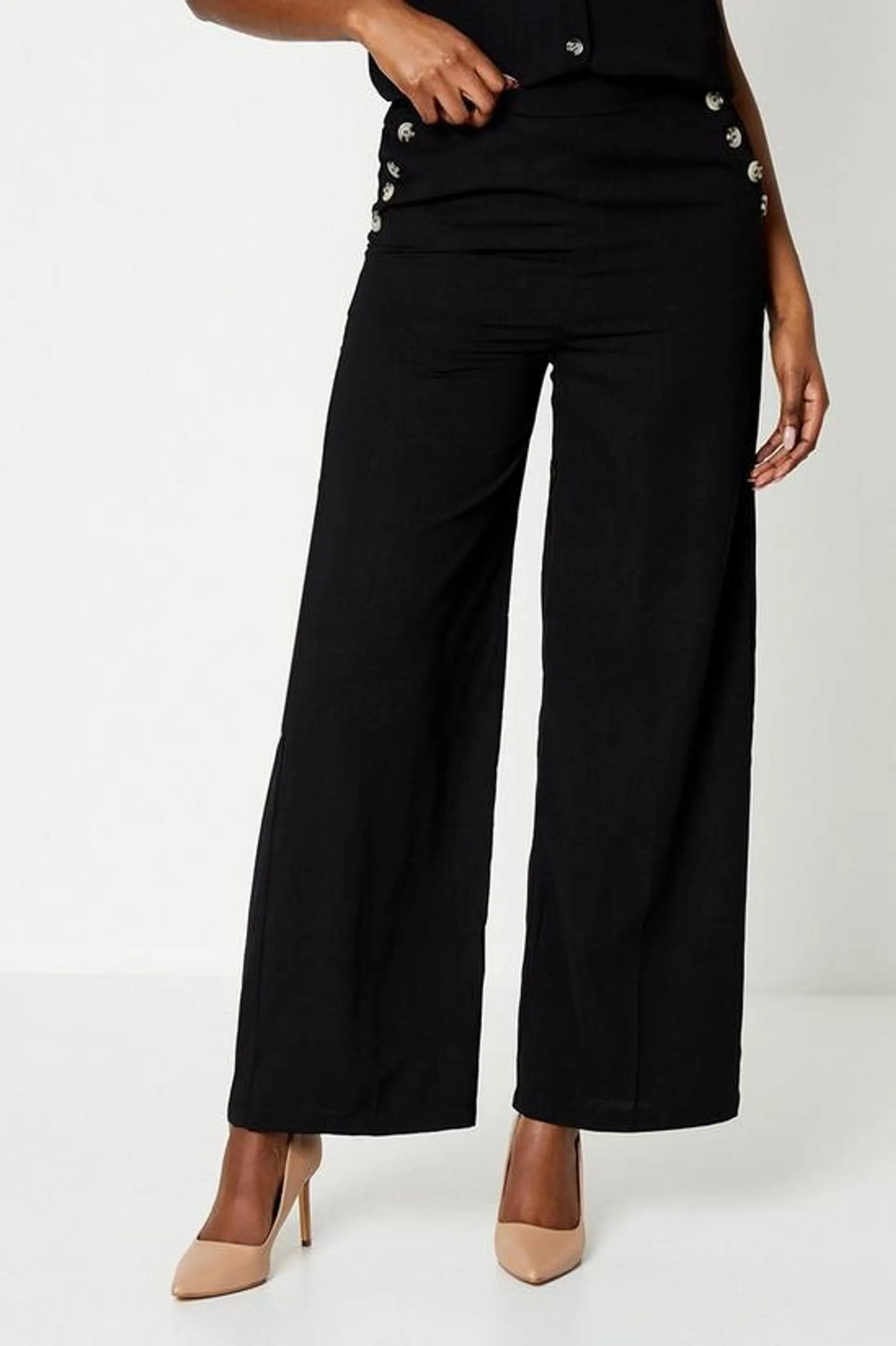 Button Pocket Straight Leg Trousers