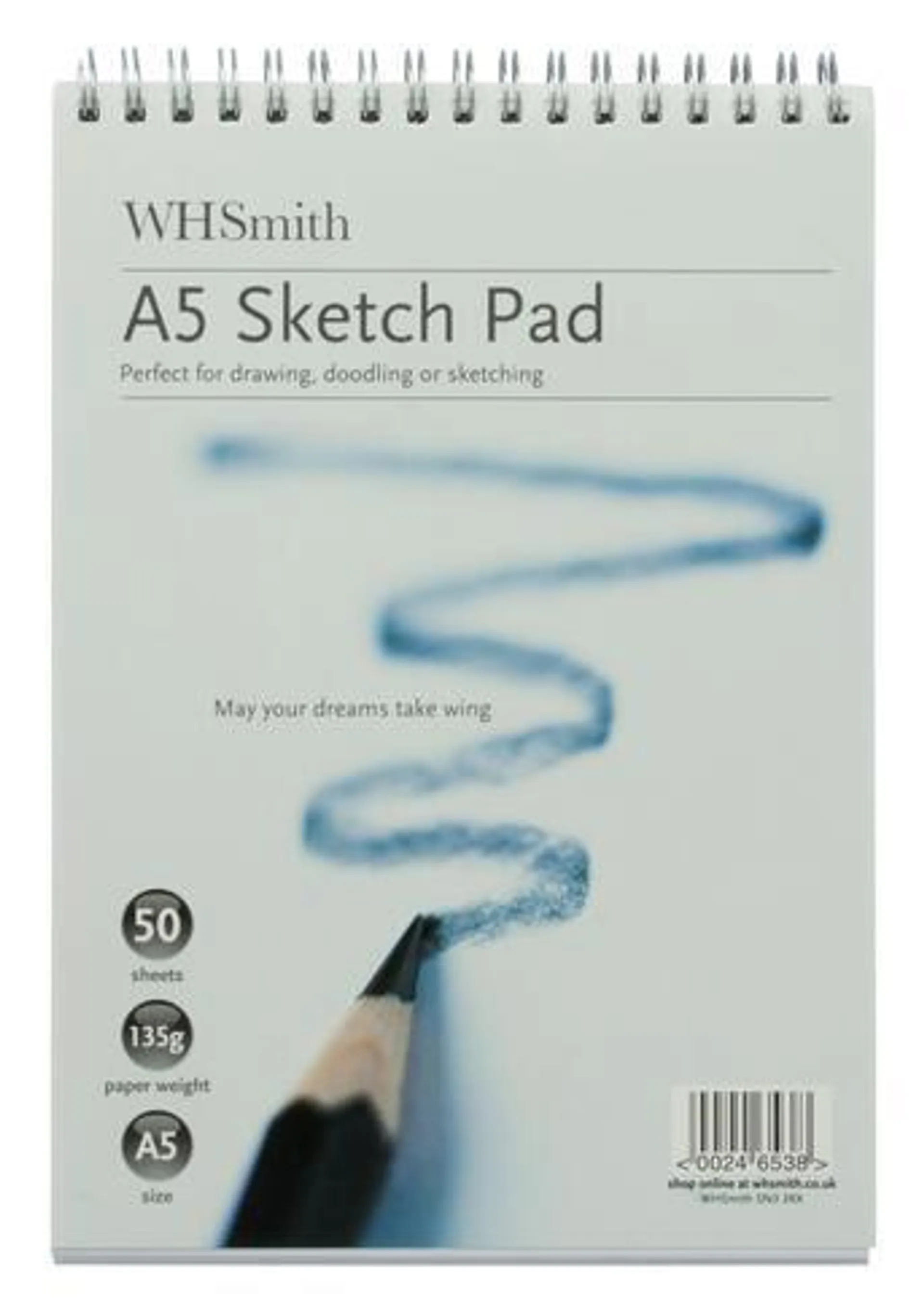 WHSmith A5 White Spiral Bound Sketch Pad 50 Sheets