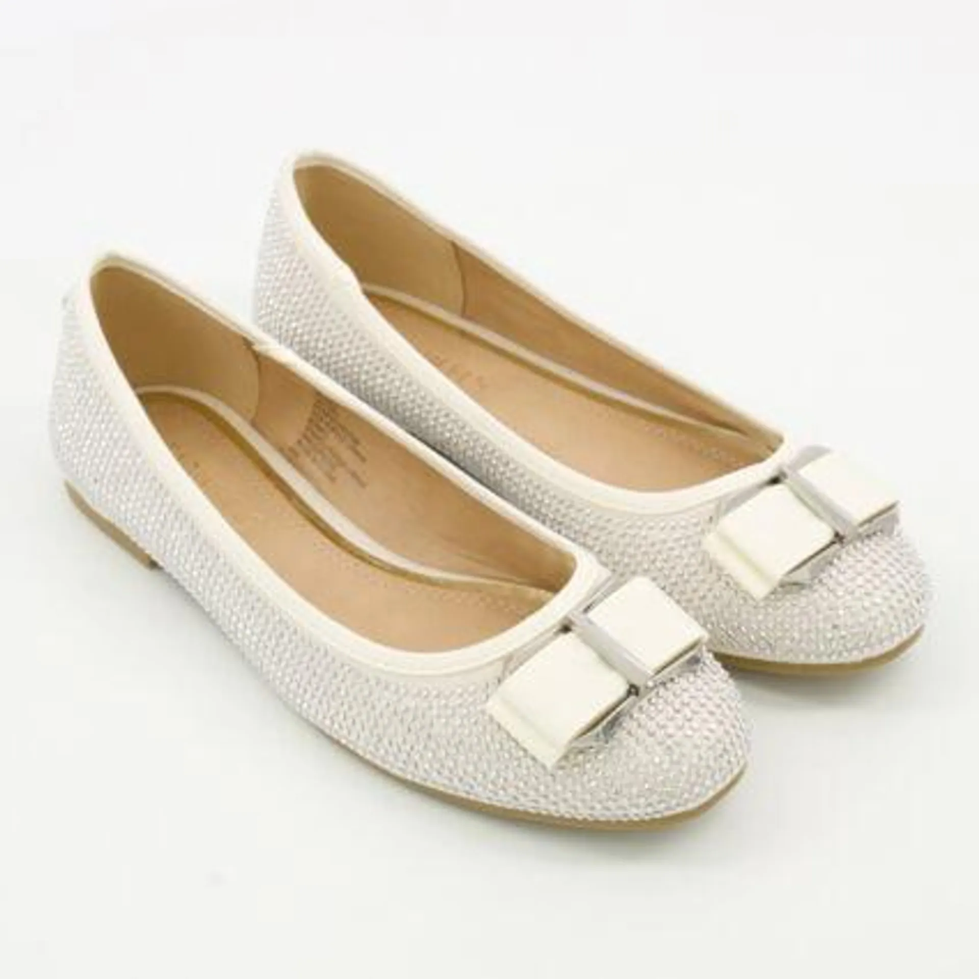 White & Silver Tone Haved Ballet Flats